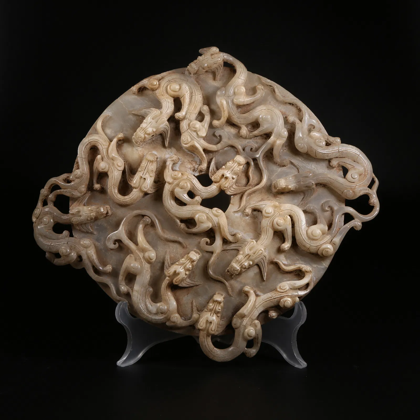 A HIGH-ANTIQUITY JADE NINE-DRAGON BI DISK