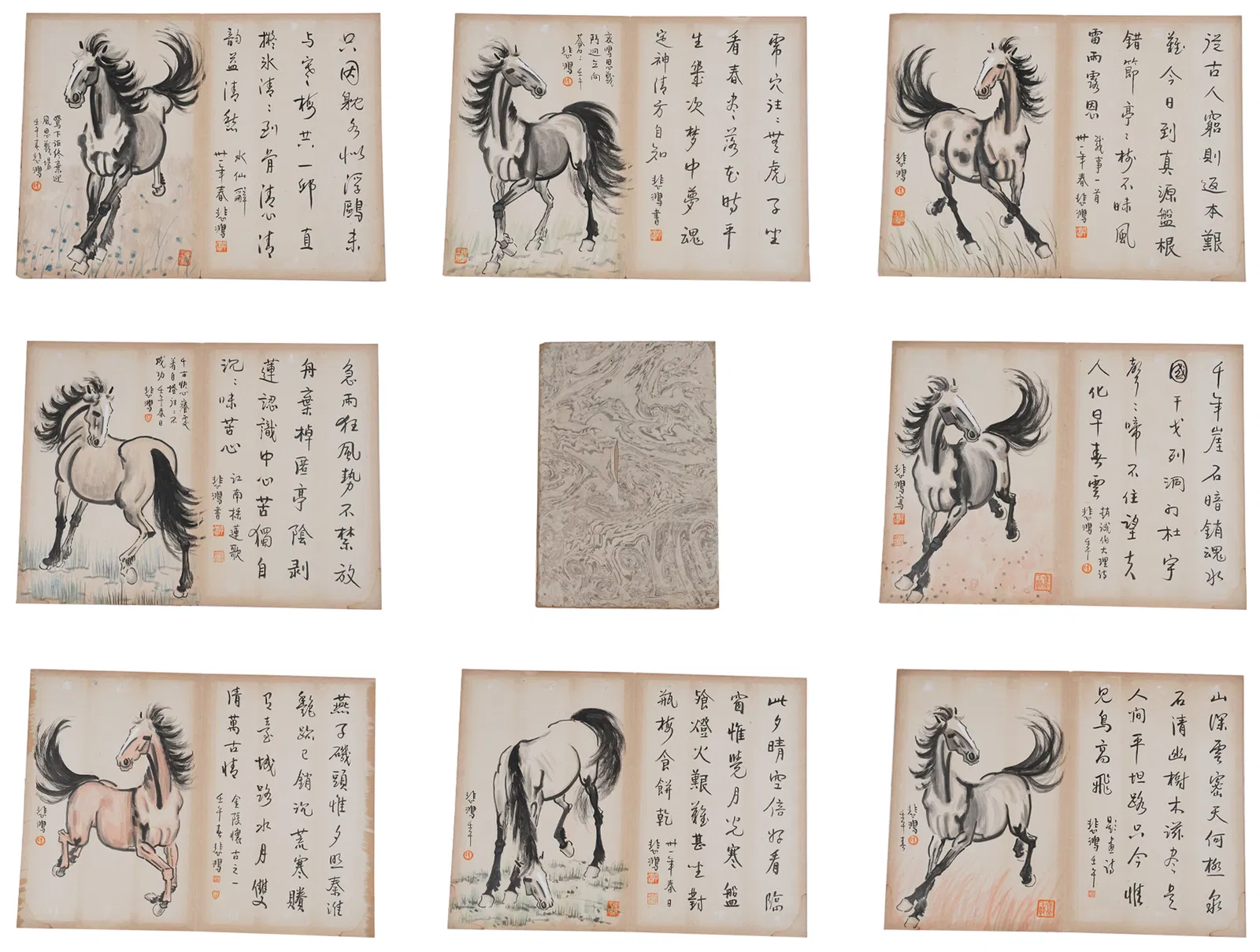 A HORSE PAINTING ALBUM ON PAPER BY XU BEIHONG (9 LEAVES).徐悲鴻