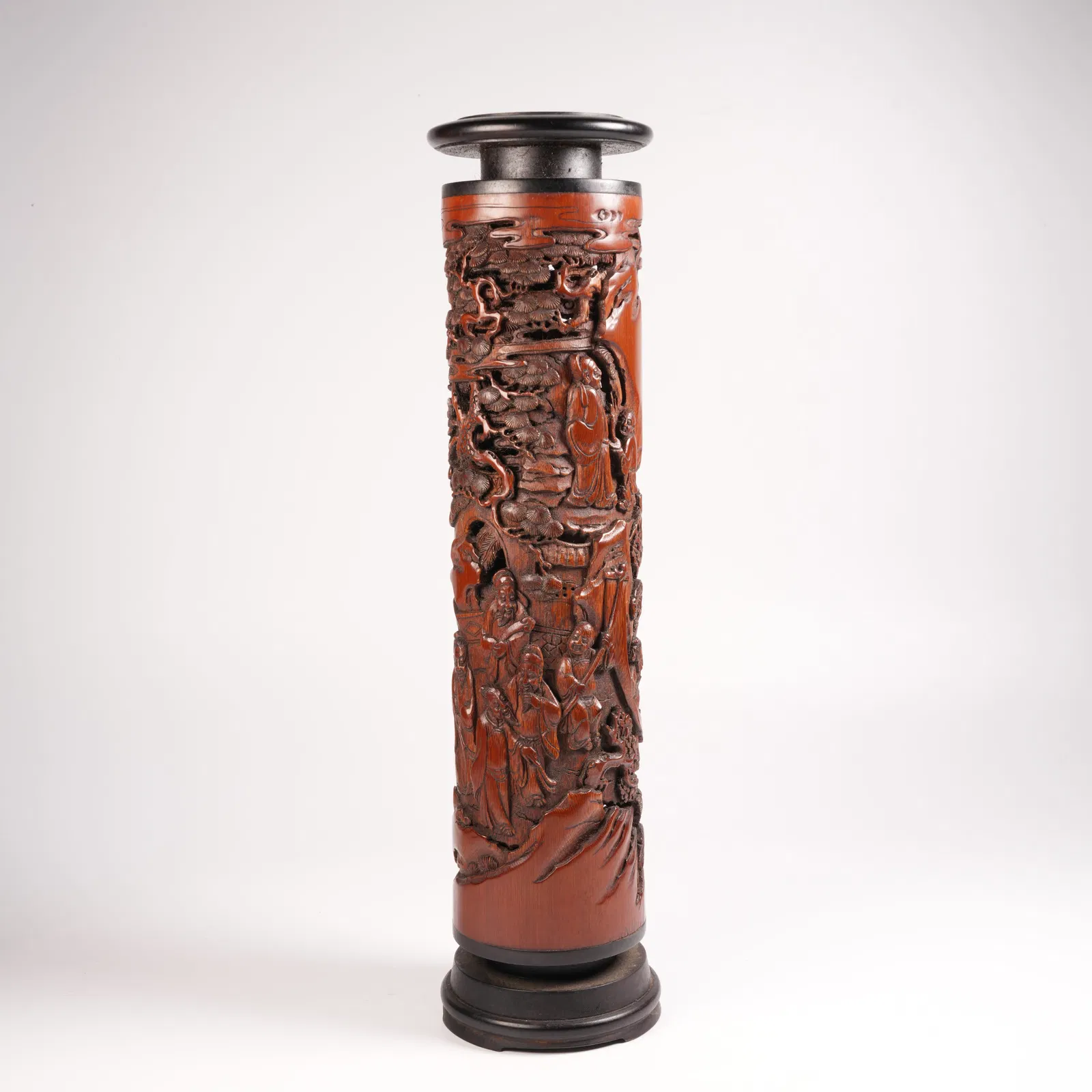 A HUANGHUALI INCENSE HOLDER WITH "ELEGANT GATHERING UNDER PINE" MOTIF