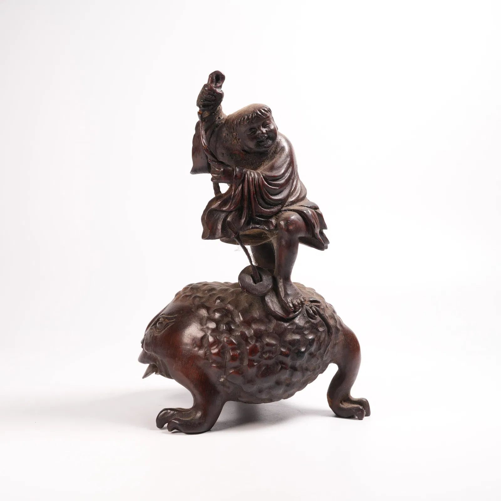 A HUANGHUALI LIU HAI PLAYING WITH GOLDEN TOAD FIGURINE