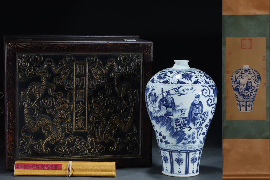 A Huge Blue and White Figure and Story Pattern Vase,with Chinese Vertical Scroll Ink Painting on