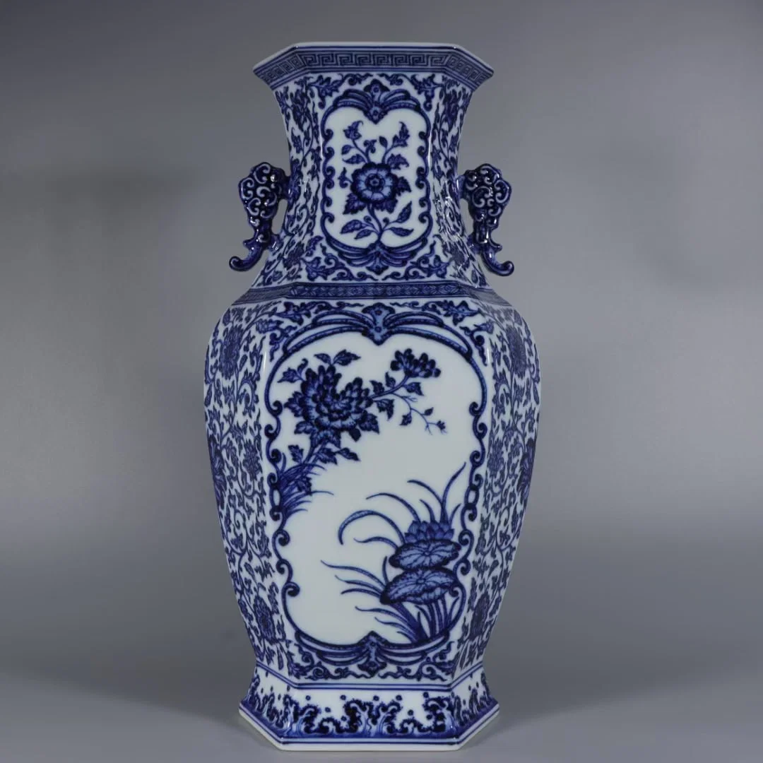 A Huge Blue and White Flower Pattern Double-Ears Vase