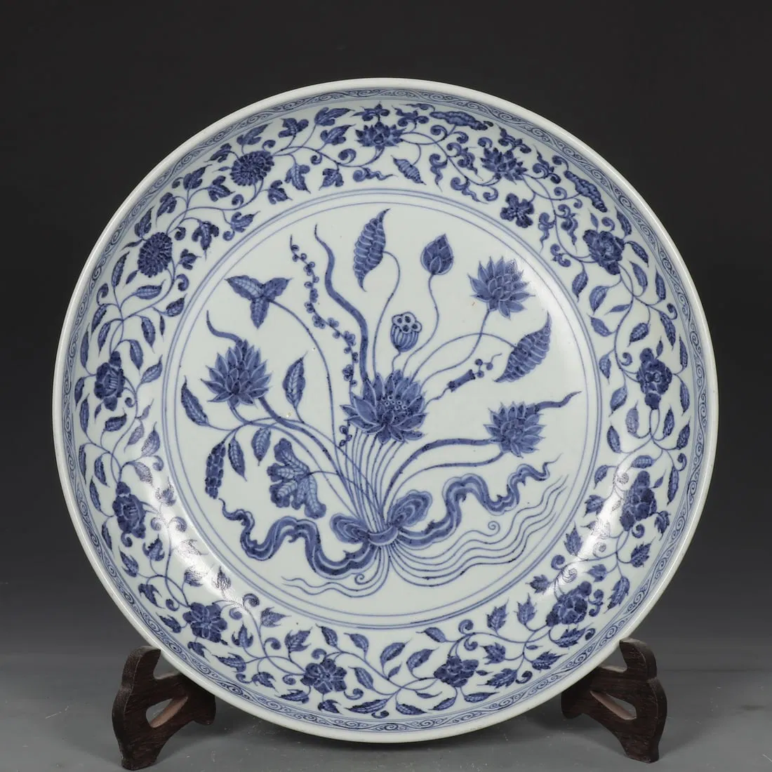 A Huge Blue and White Lotus Pattern Plate