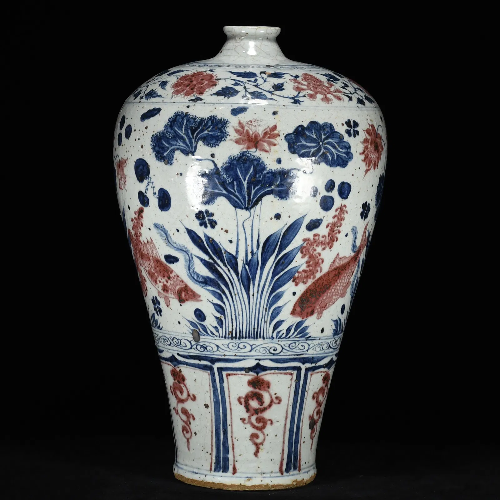 A Huge Blue and White Underglaze-Red Fish and Algae Pattern Vase