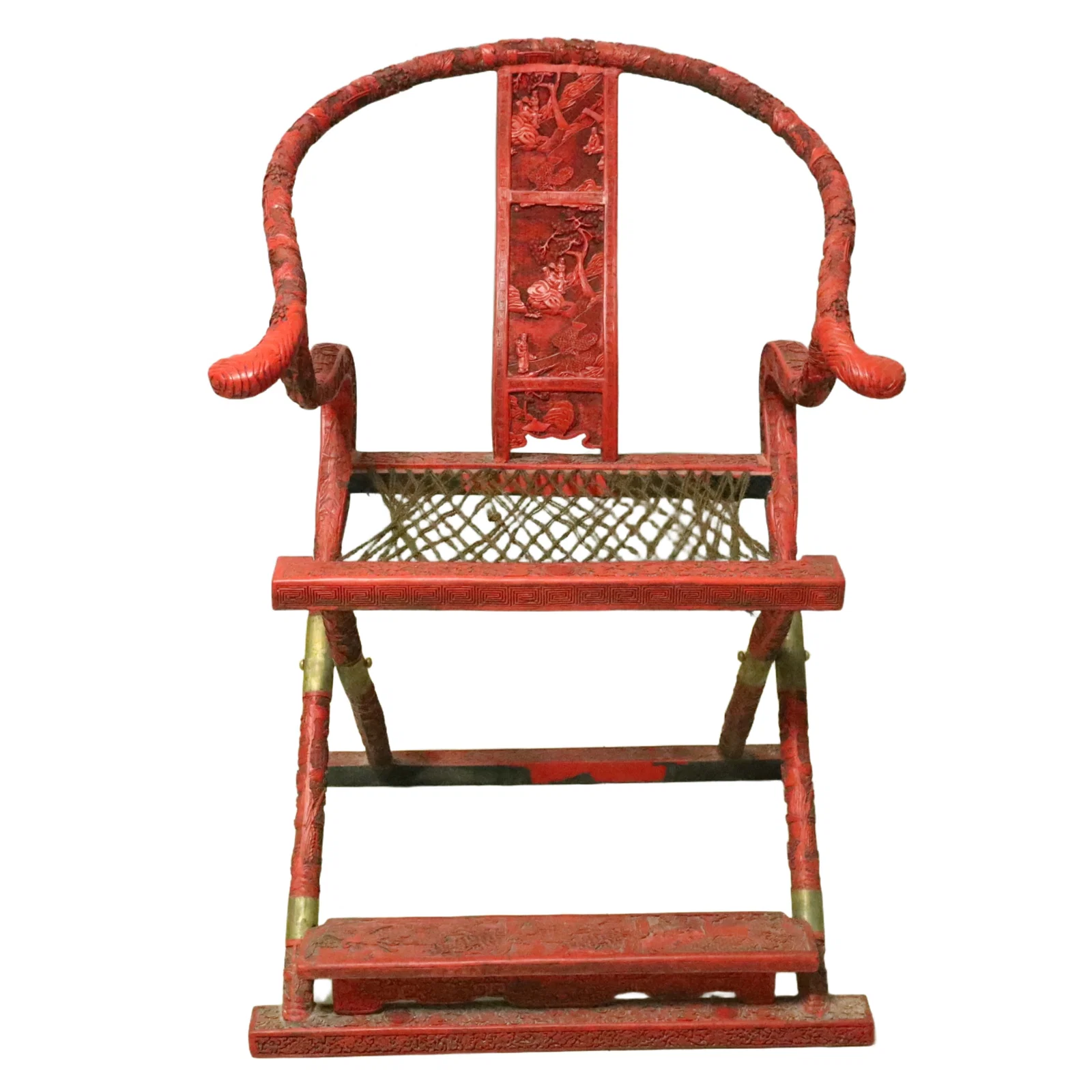 A Huge Carved Red Lacquer Landscape and Figure Pattern Chair