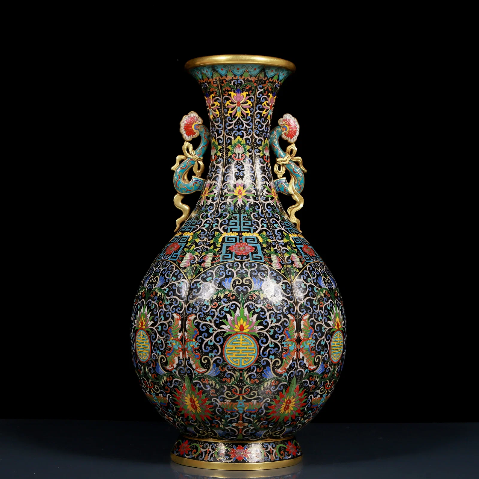 A Huge Cloisonne Bats and Peach Pattern Ruyi-Ears Vase