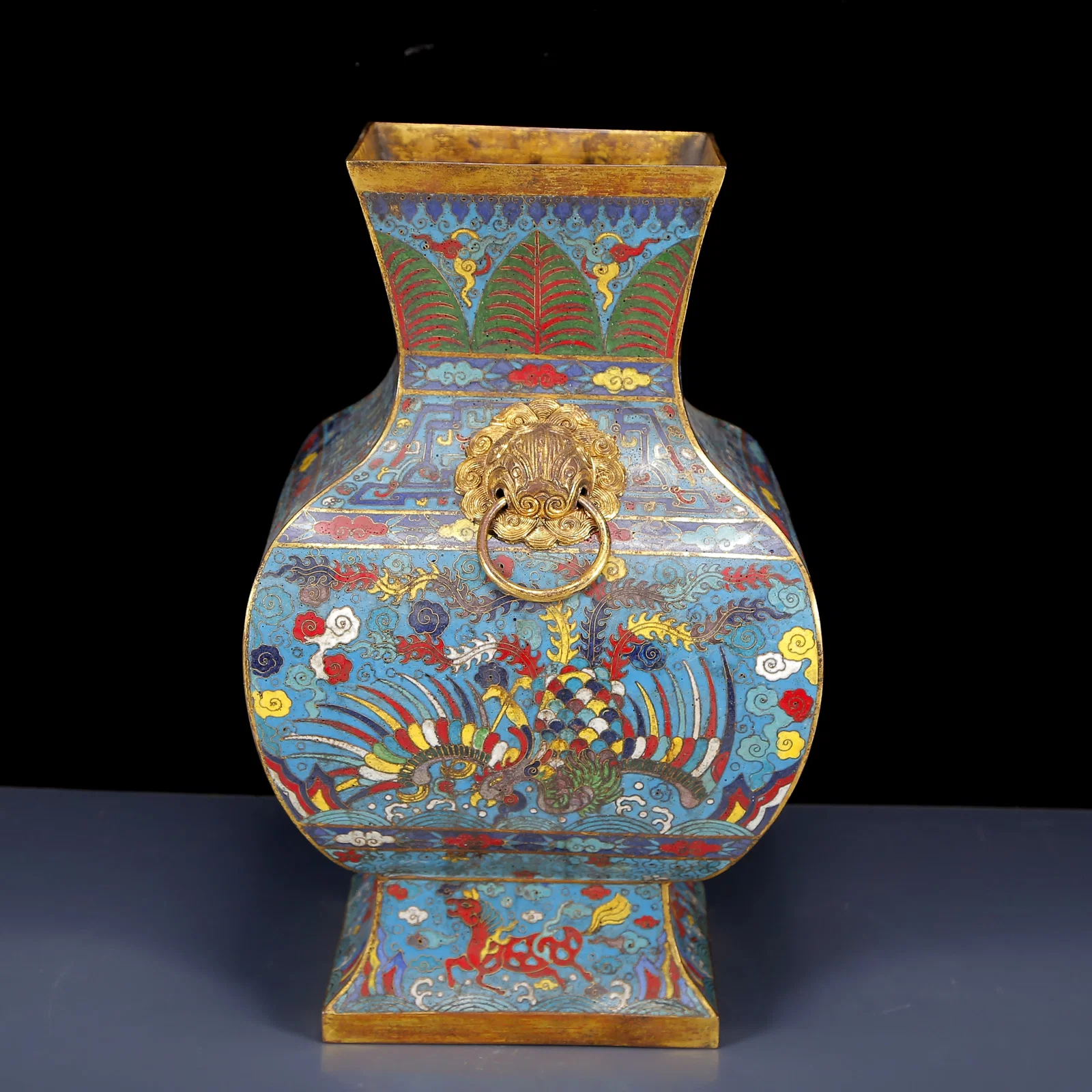 A Huge Cloisonne Dragon and Phoenix Pattern Double-Ears Vase