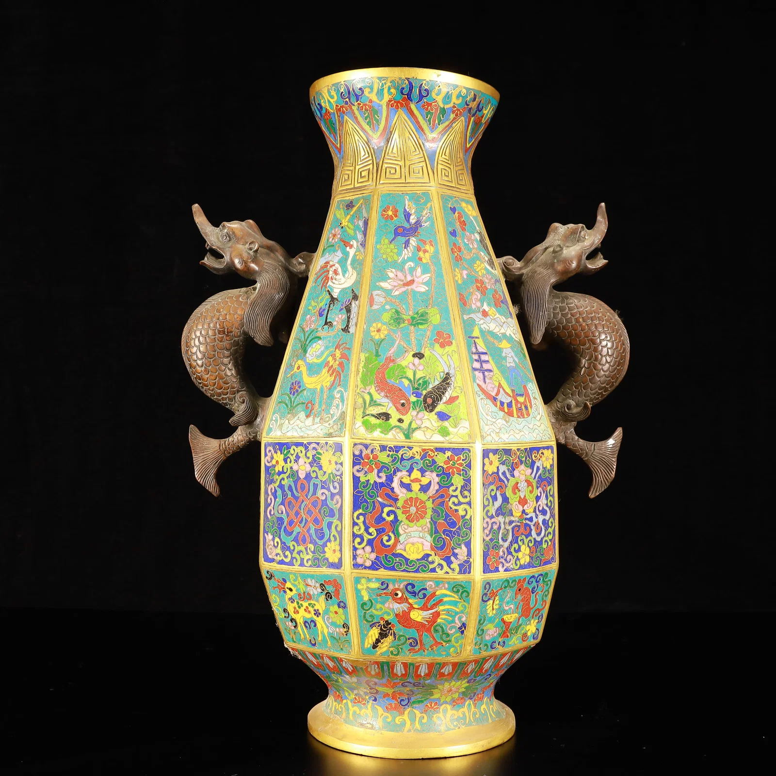 A Huge Cloisonne Eight Treasures Pattern Dragon-Ears Vase