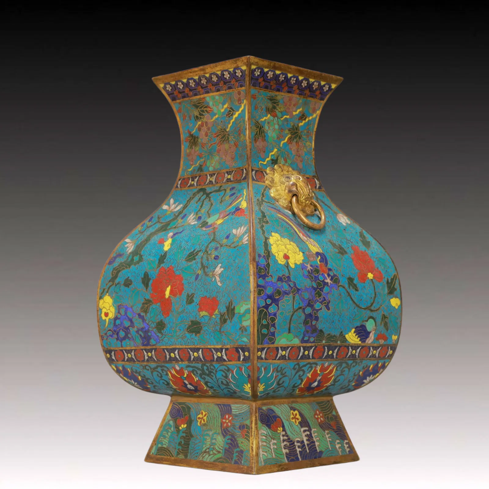 A Huge Cloisonne Flower and Bird Pattern Double-Ears Vase