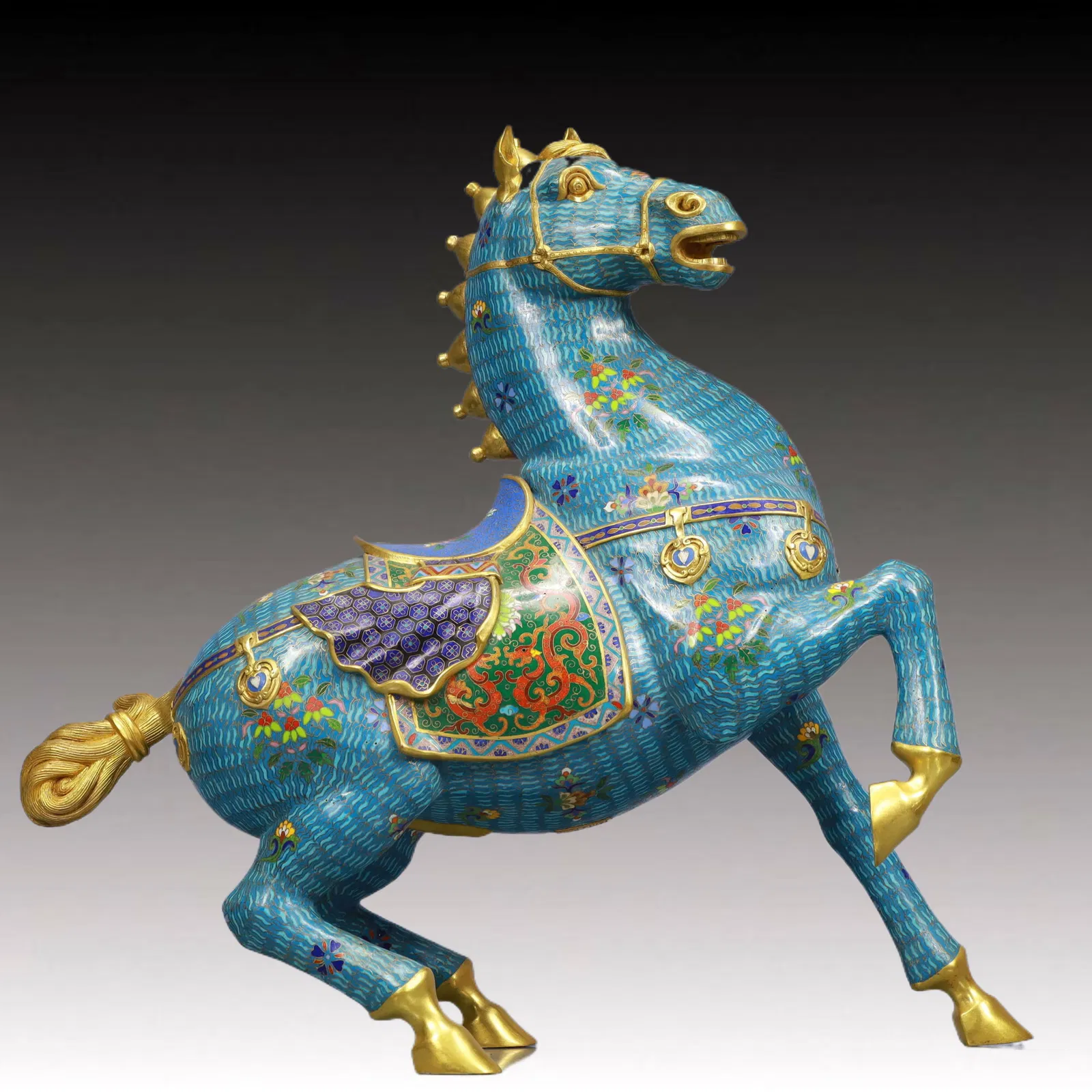 A Huge Cloisonne Flower and Dragon Pattern Horse Ornament