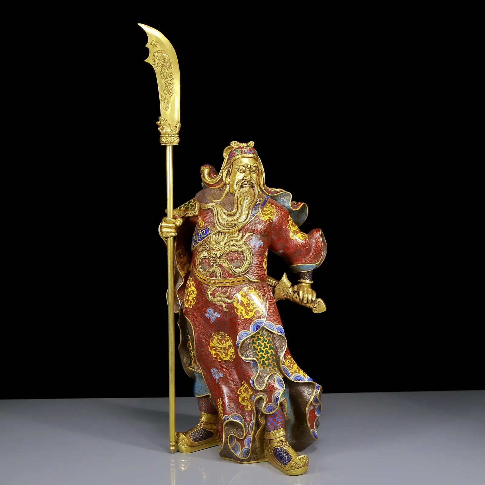 A Huge Cloisonne "Guan Yu" Statue Ornament