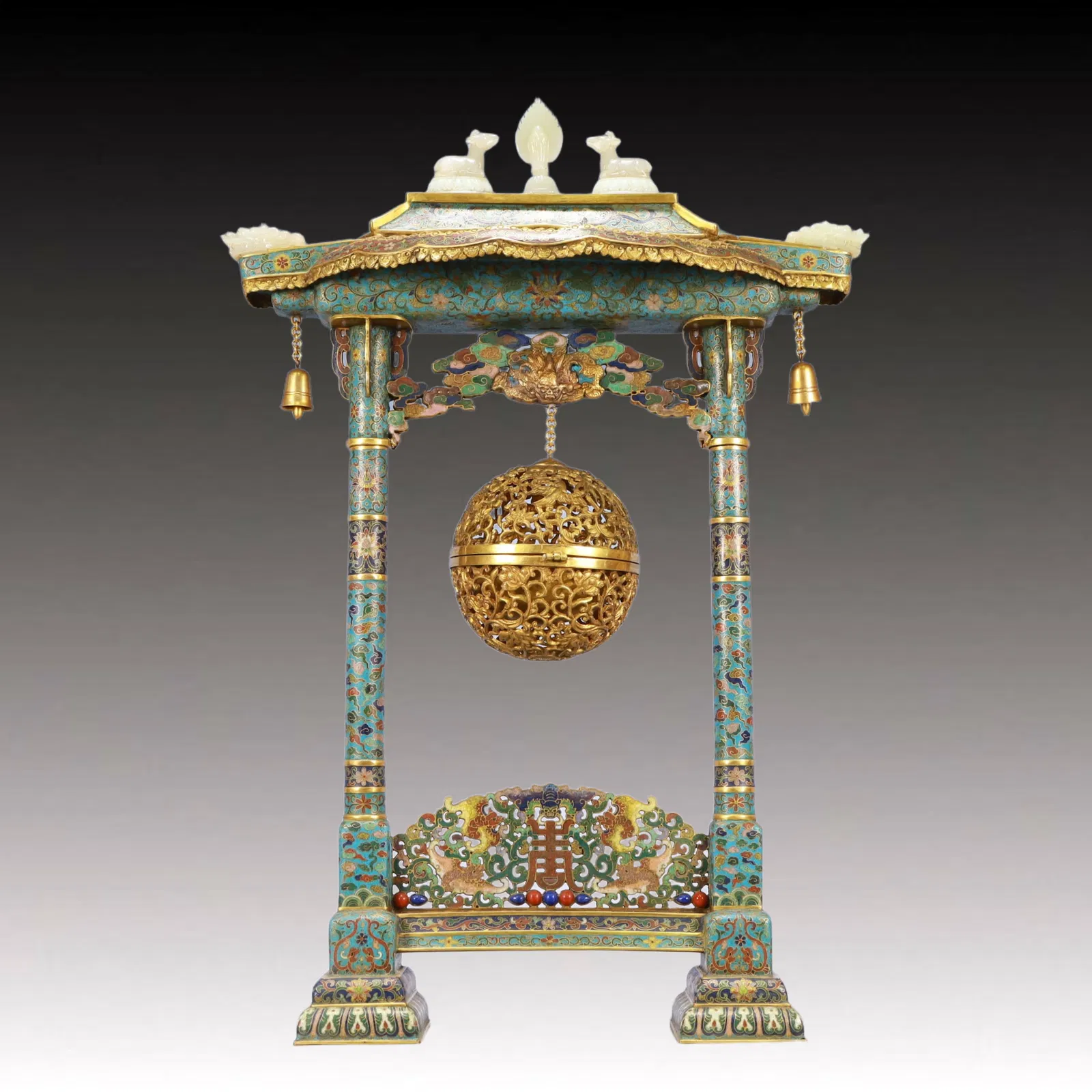 A Huge Cloisonne Inlaid White Jade Bats and Peach Pattern Censer