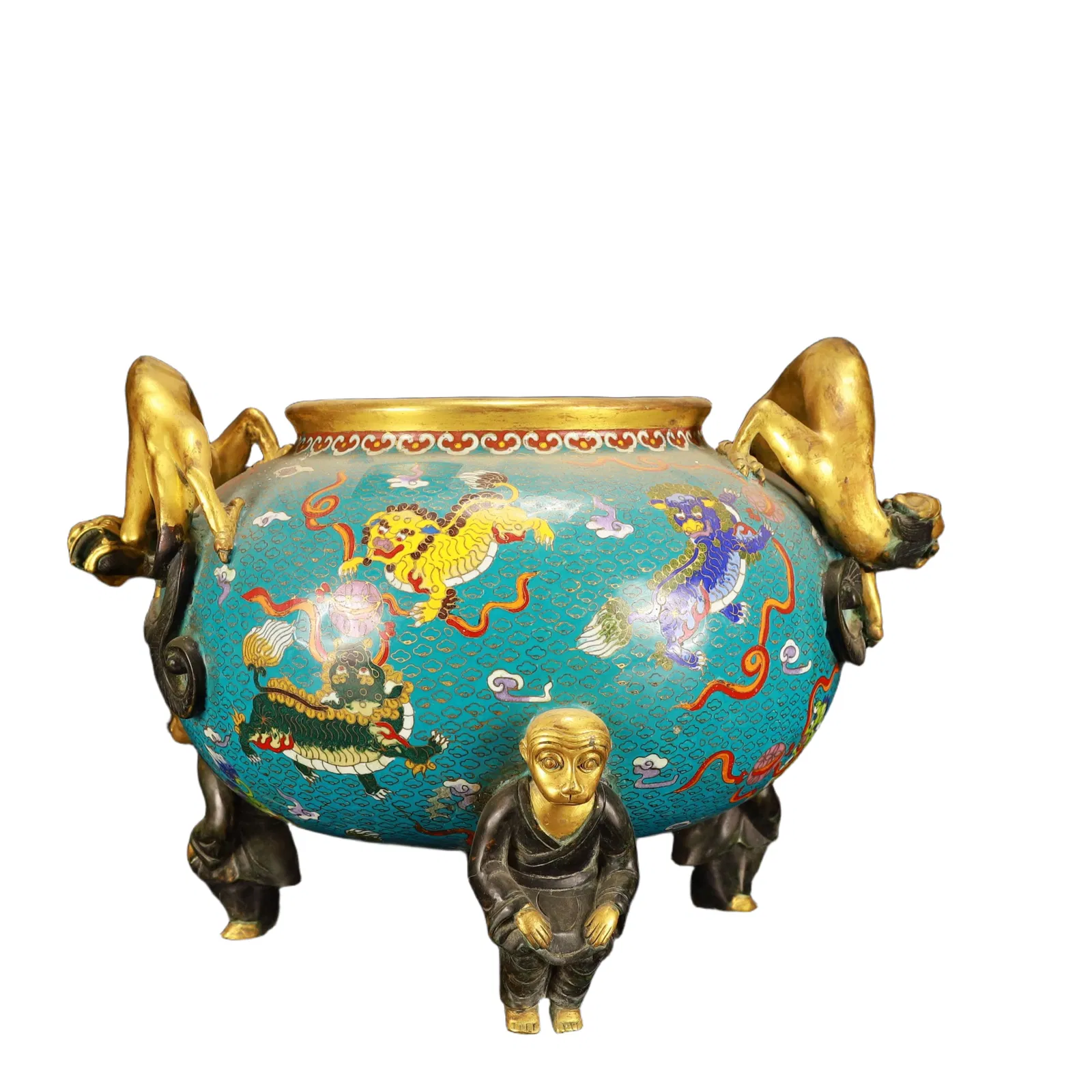 A Huge Cloisonne Kylin Pattern Dragon-Ears Tripod Censer