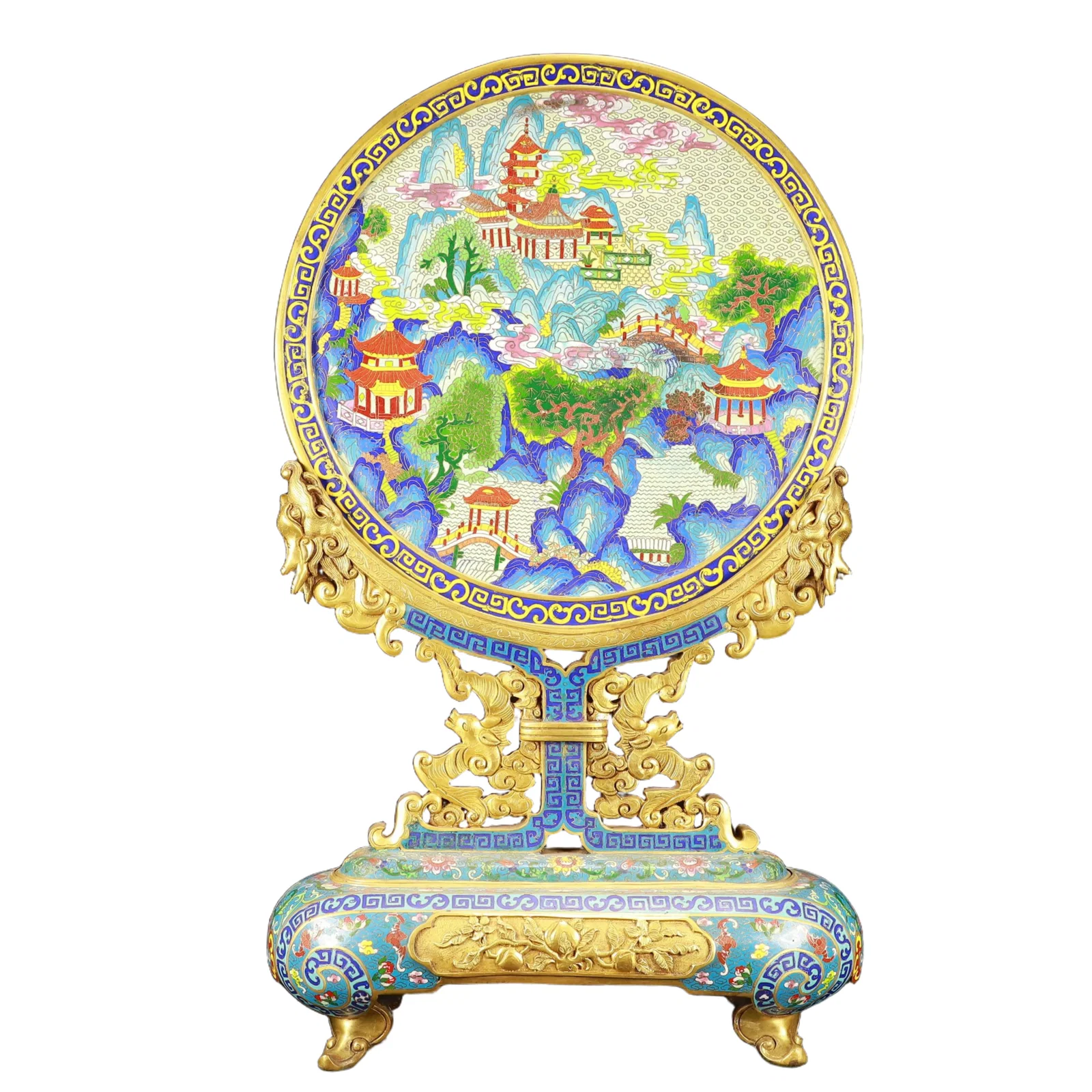 A Huge Cloisonne Landscape Pattern Screen