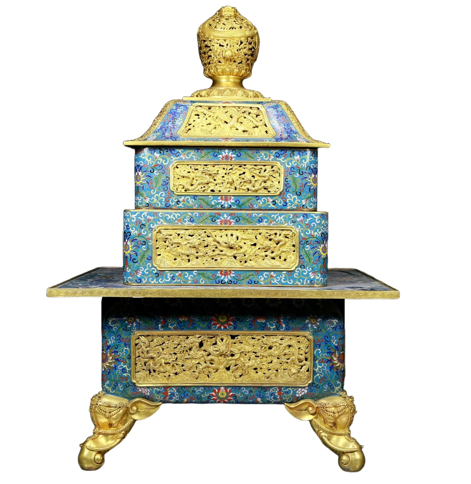 A Huge Cloisonne Lotus and Dragon Pattern Censer