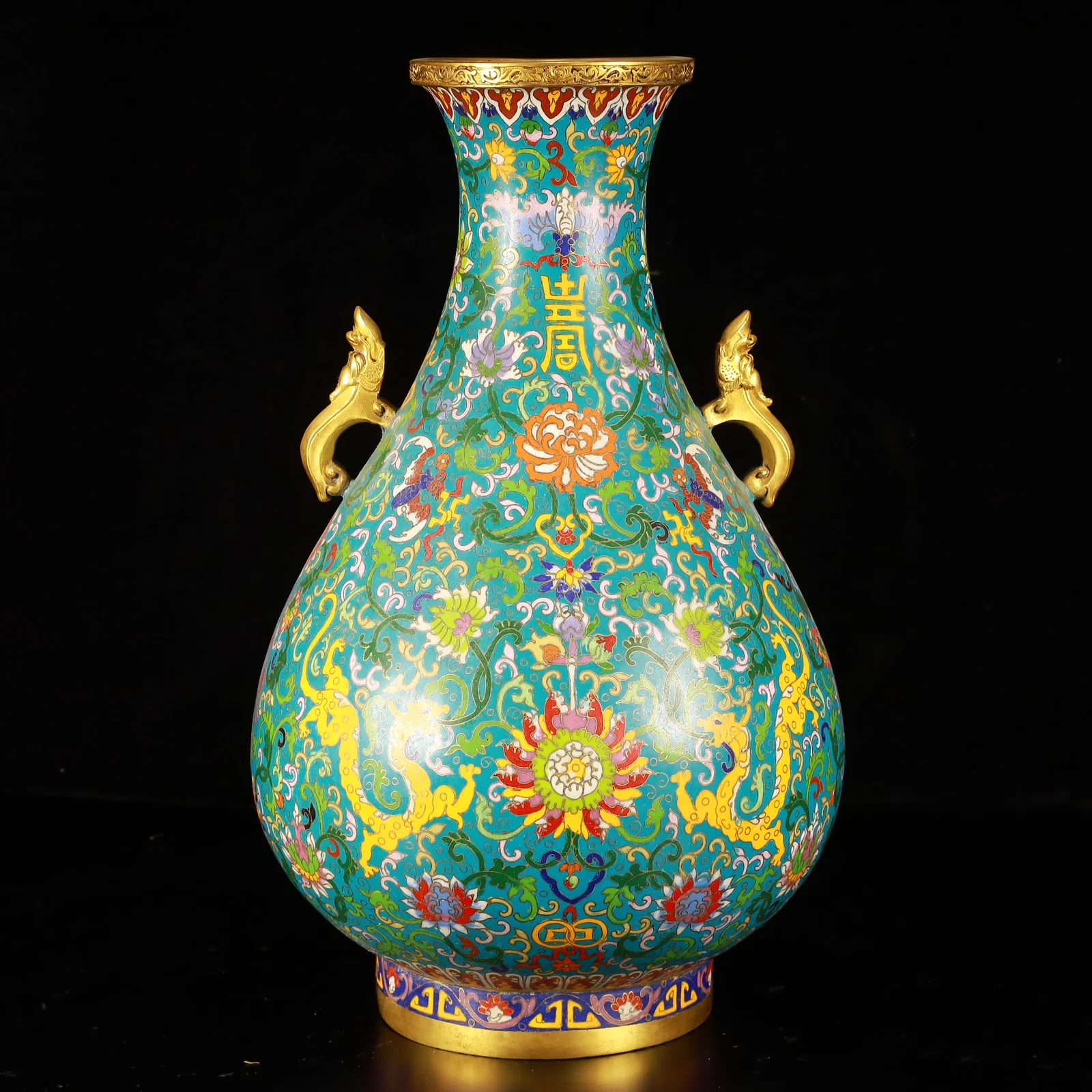 A Huge Cloisonne Lotus Dragon and Pattern Double-Ears Vase