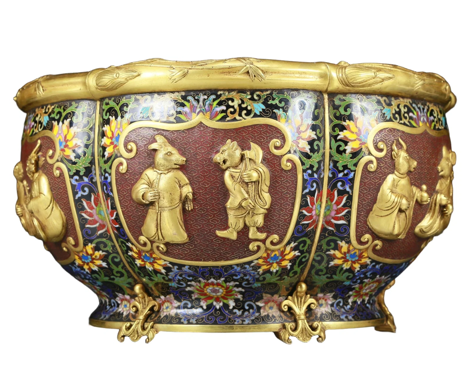 A Huge Cloisonne Lotus Pattern Animals Vat