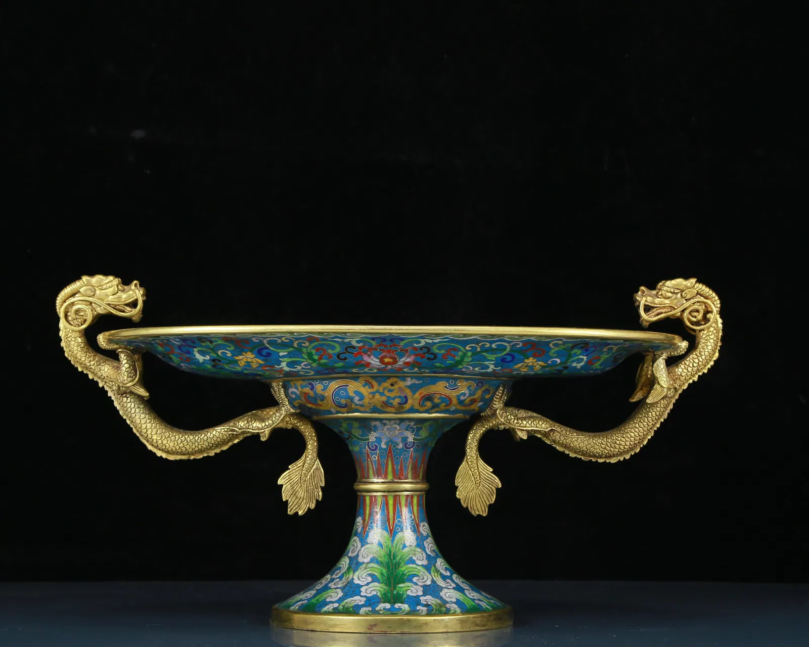 A Huge Cloisonne Lotus Pattern Dragon-Ears Plate