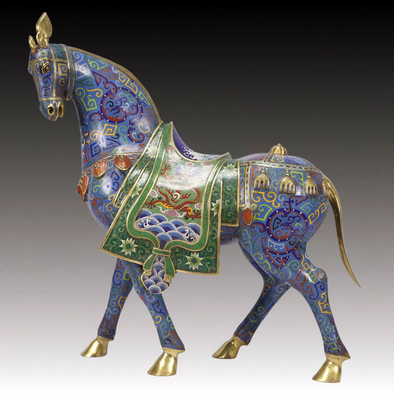 A Huge Cloisonne Seawater and Dragon Pattern Horse Ornament