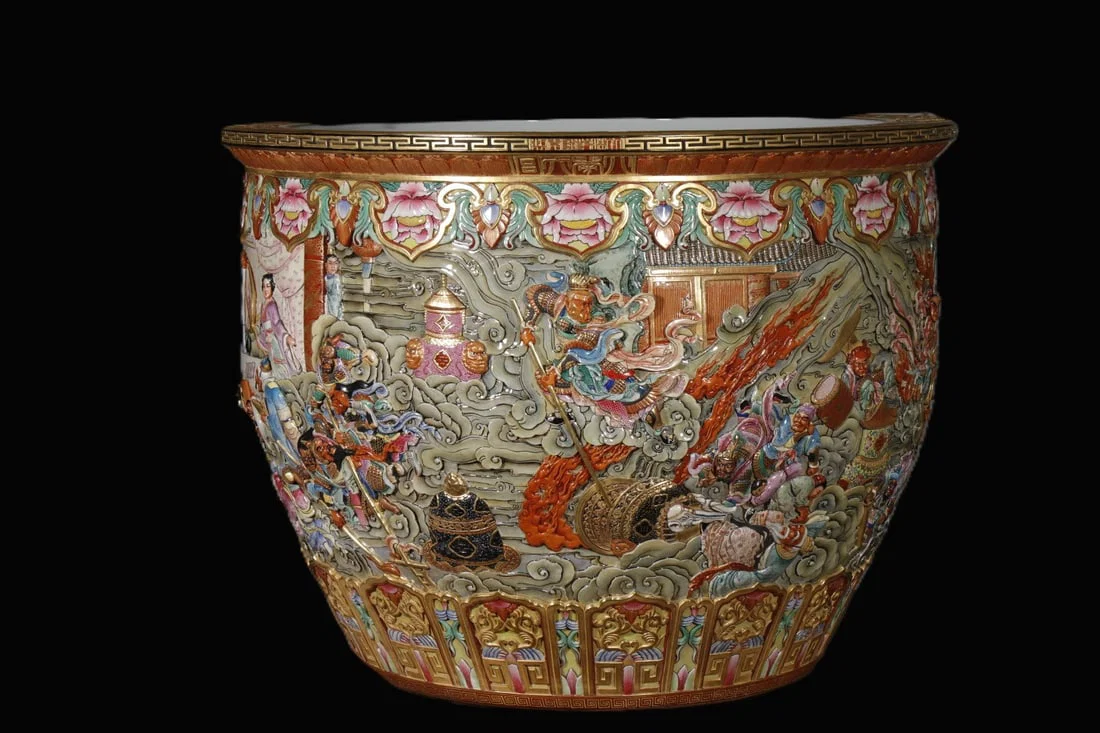 A Huge Enamel Character and Story Pattern Vat