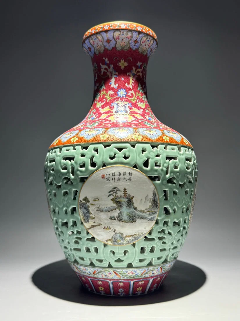 A Huge Enamel Ruby Red-Glazed Lotus Pattern Vase