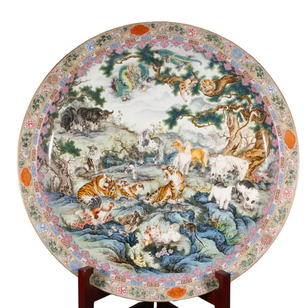 A Huge Enamel the Twelve Chinese Zodiac Signs Pattern Plate
