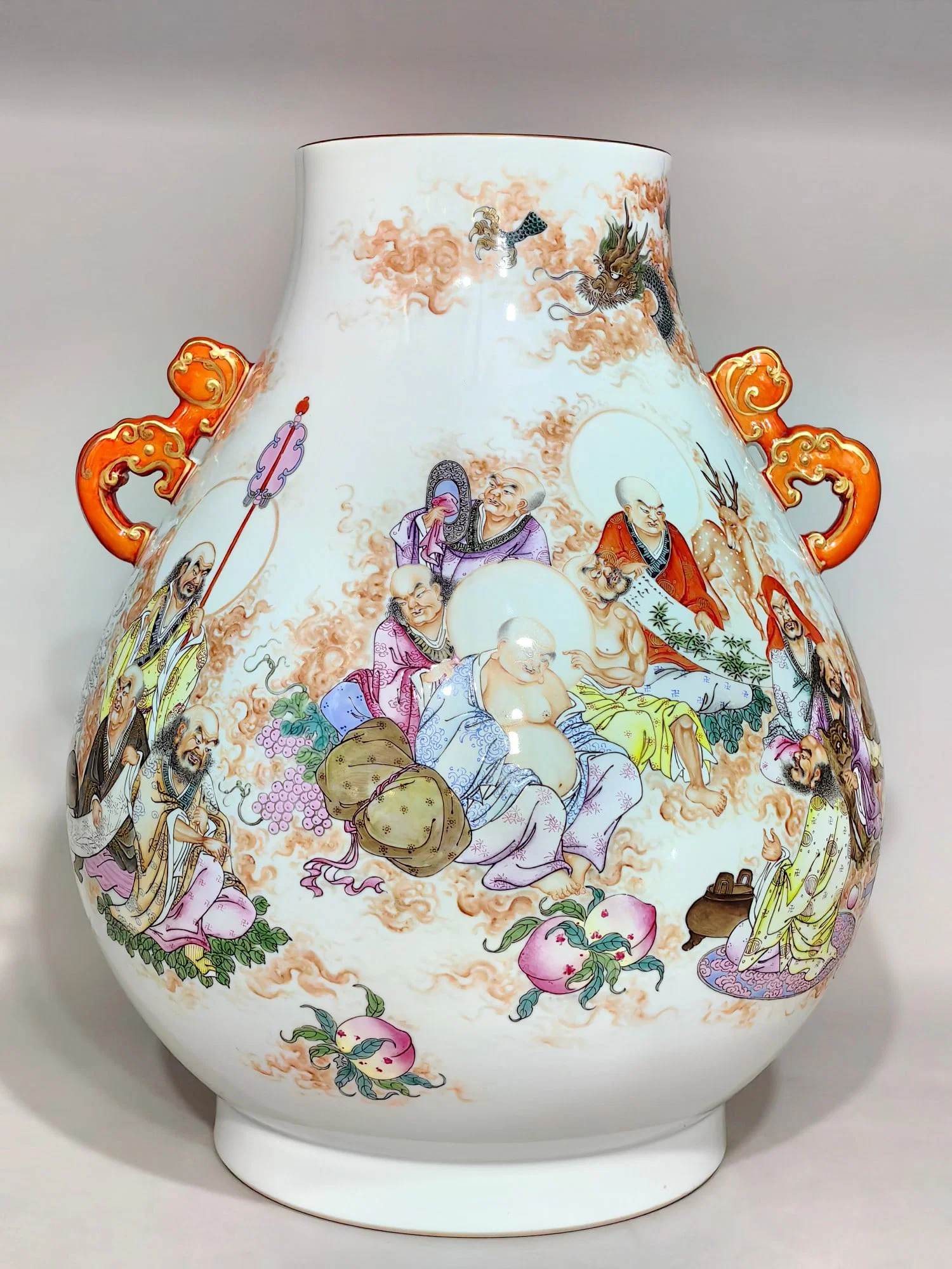 A Huge Famille-Rose Character and Story Pattern Double-Ears Jar,with poem