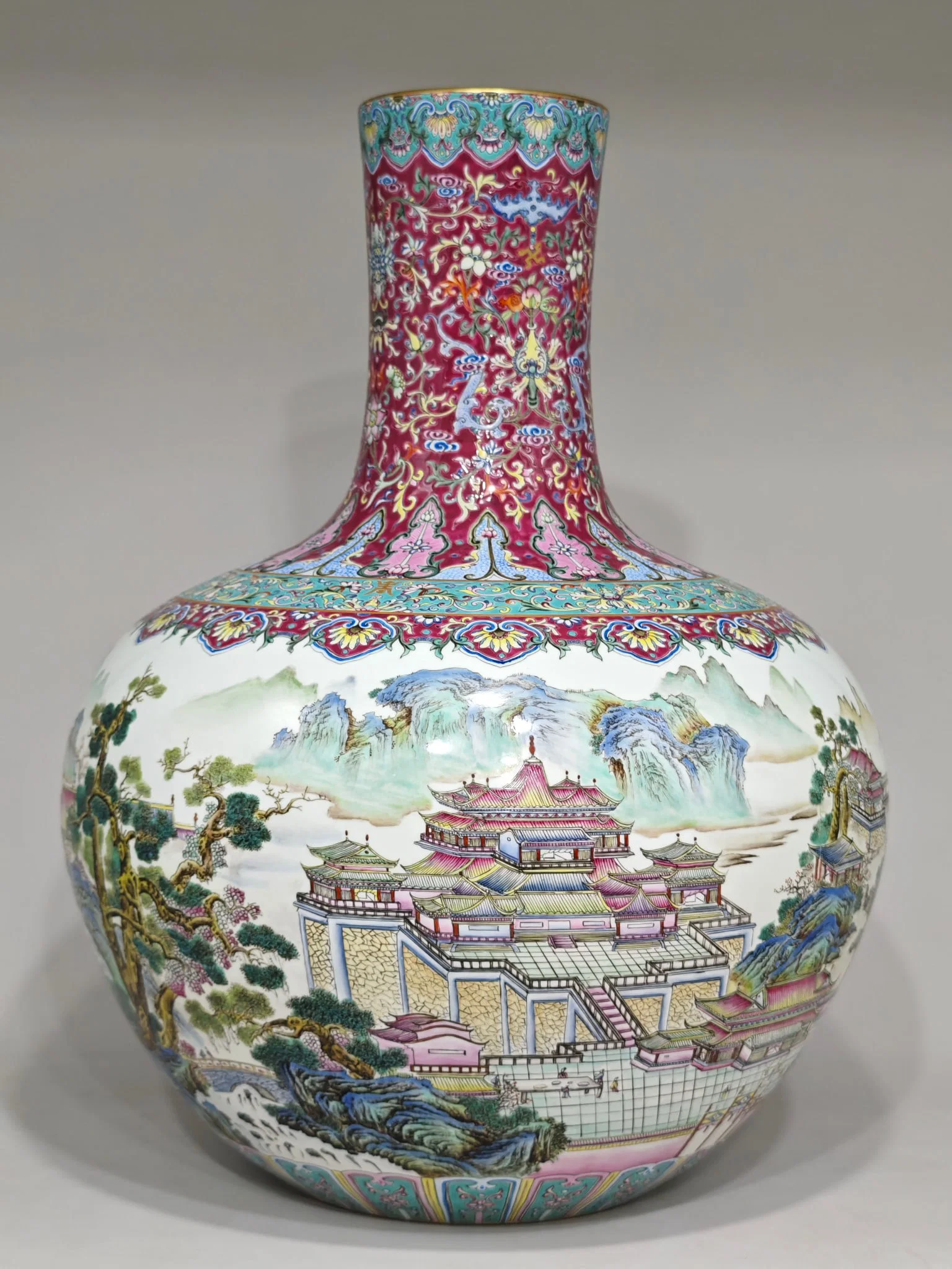 A Huge Famille-Rose Landscape and Figure Pattern Vase,with poem