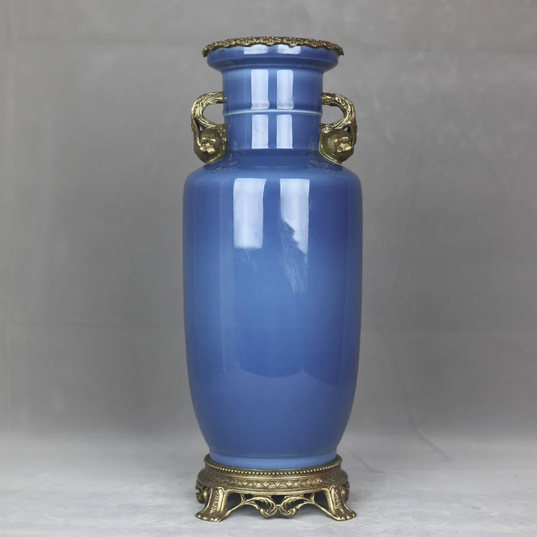 A Huge Ji Blue Glazed Inlaid Bronze Double-Ears Vase