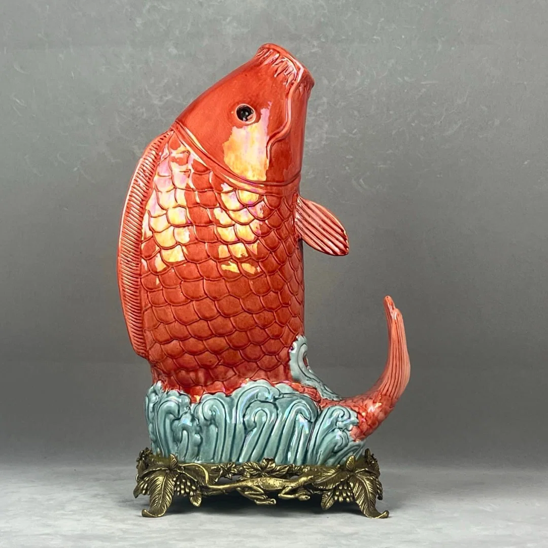 A Huge Red Glazed Inlaid Bronze Fish Ornament