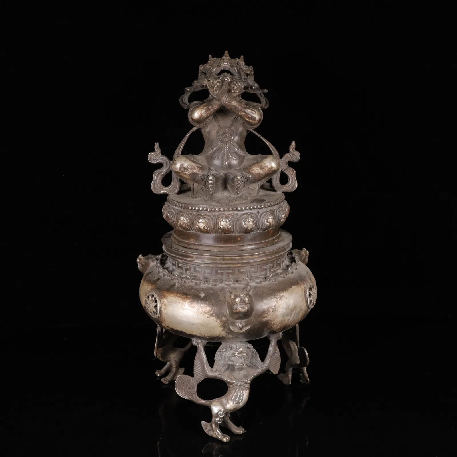 A Huge Silver Beast-Ears and Beast Legs Figure Censer