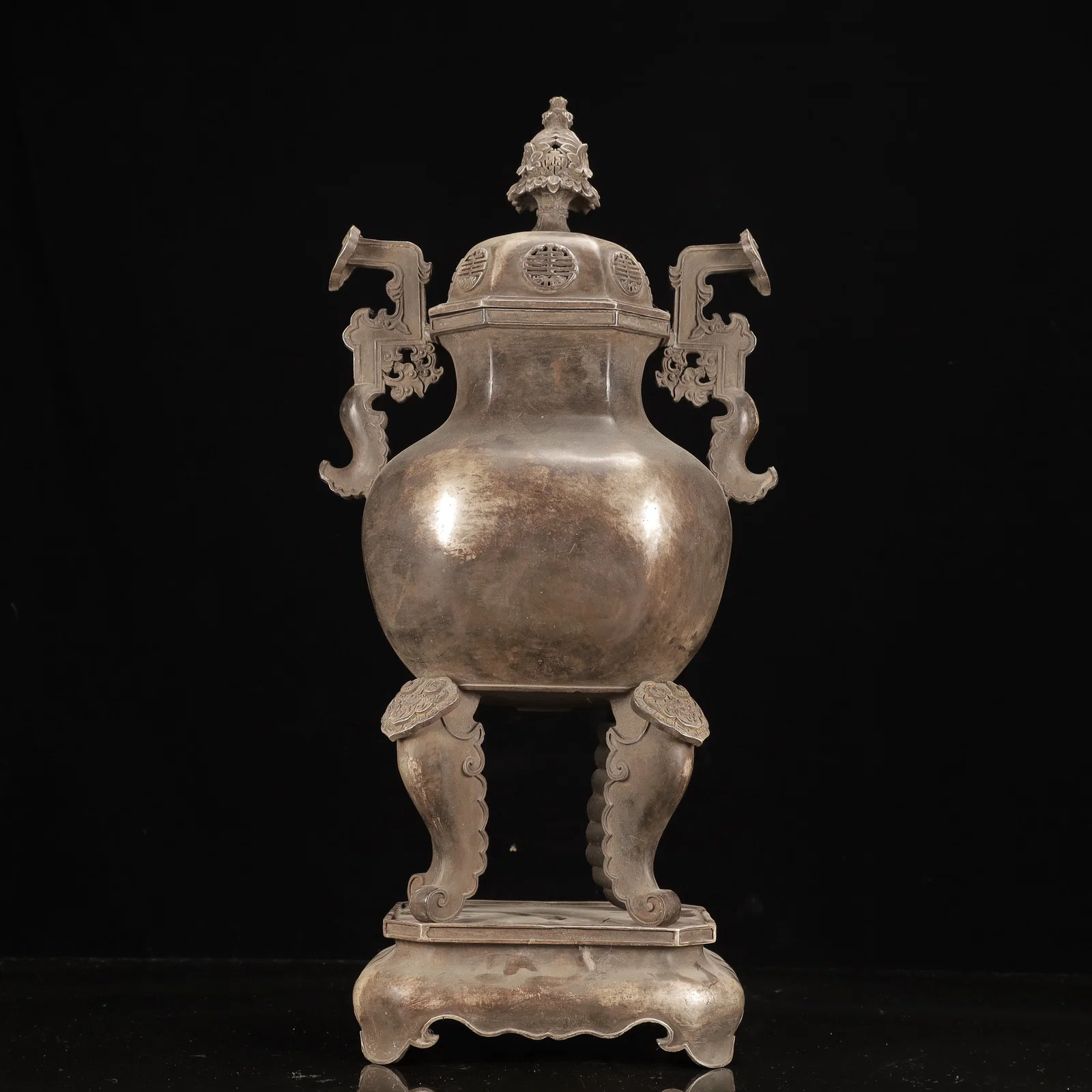 A Huge Silver Double-Ears and four legs Censer