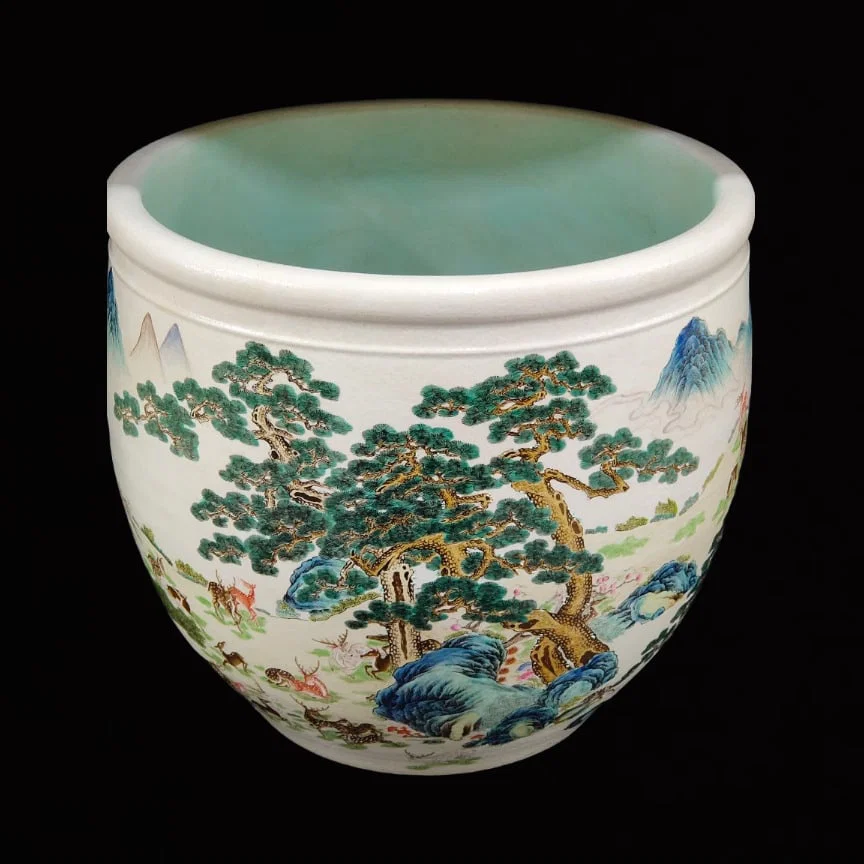 A Huge Wucai Pine and Deer Pattern Vat