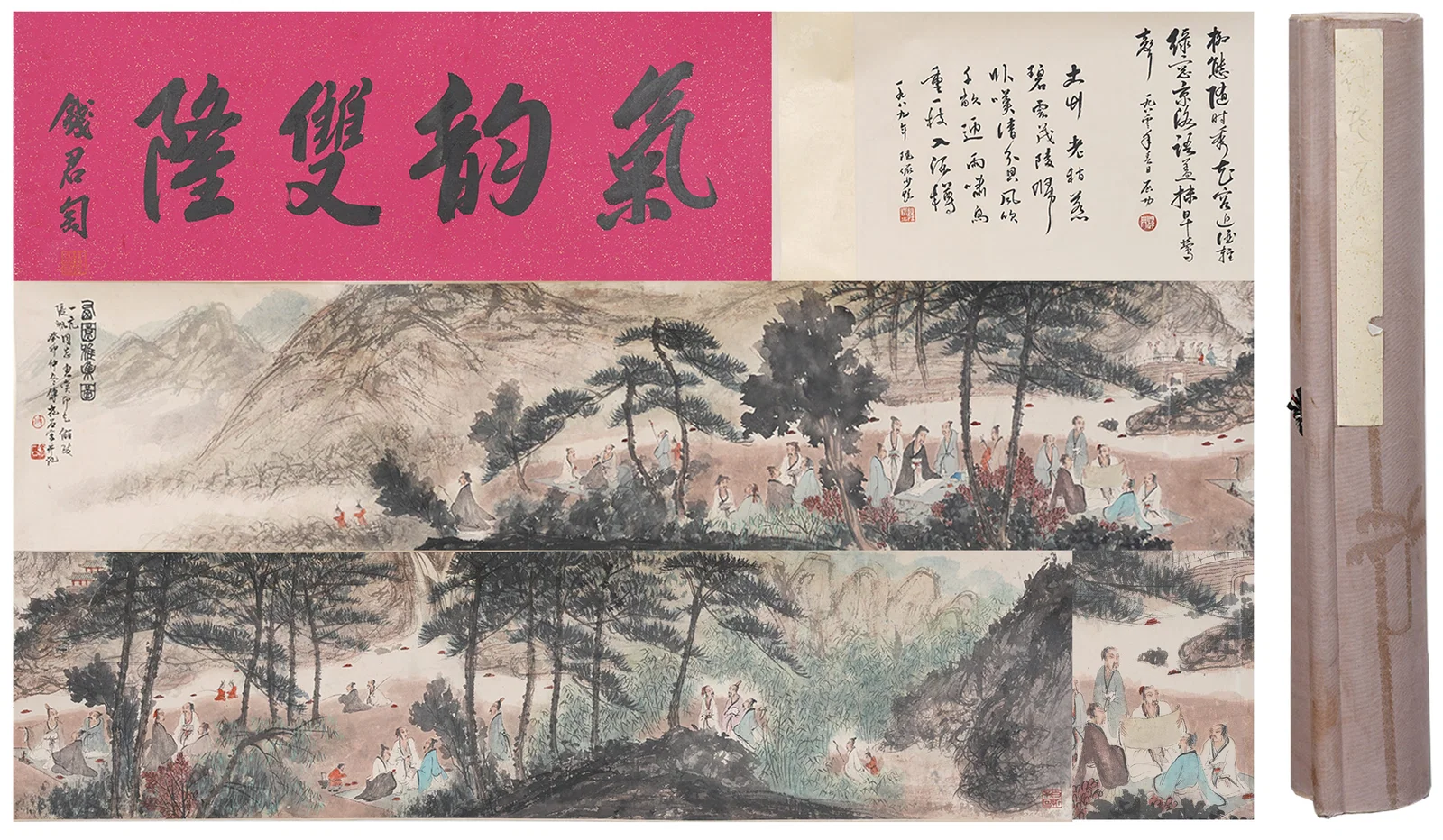 A LANDSCAPE AND FIGURE PAINTING HANDSCROLL ON PAPER BY FU BAOSHI.傅抱石