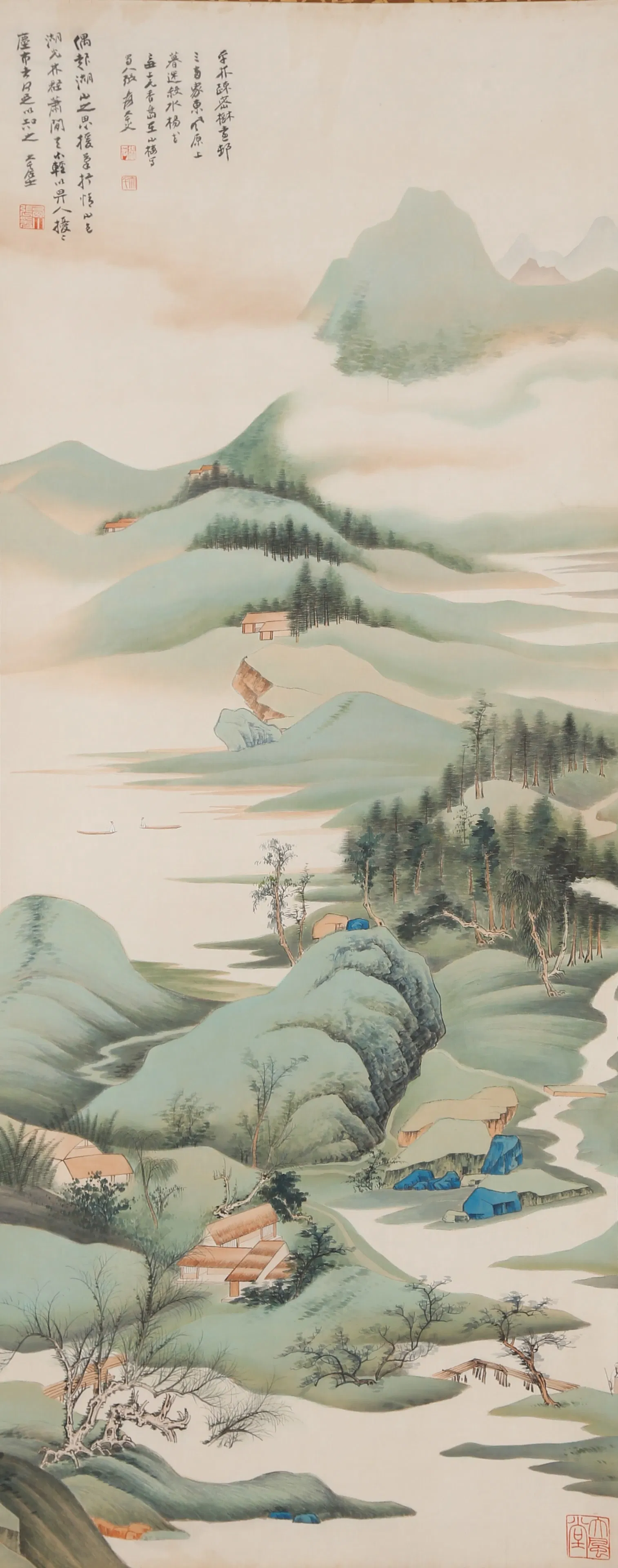 A LANDSCAPE PAINTING ON SILK BY ZHANG DAQIAN.張大千