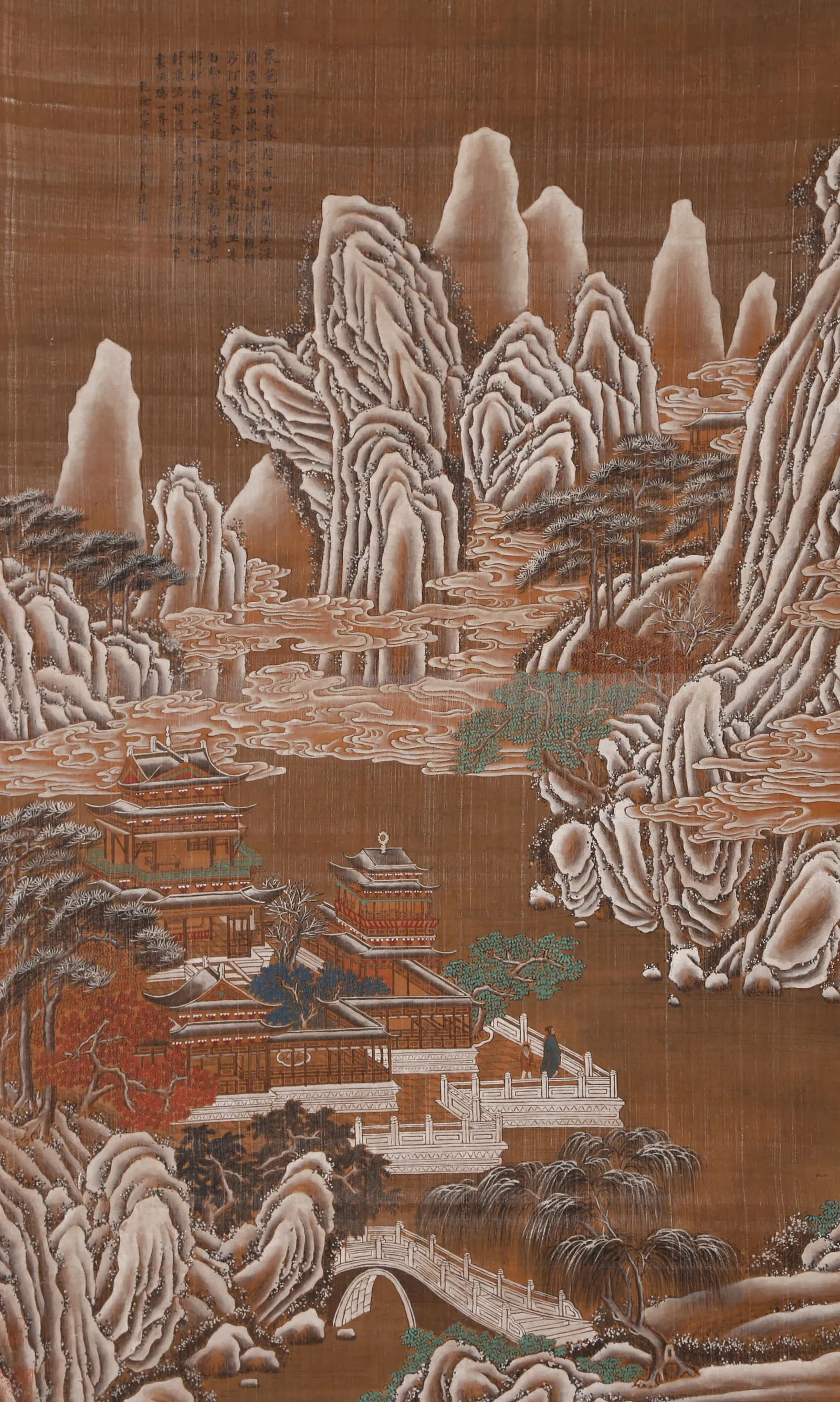 A LANDSCAPE WITH PAVILIONS PAINTING ON SILK BY DONG BANGDA.董邦達