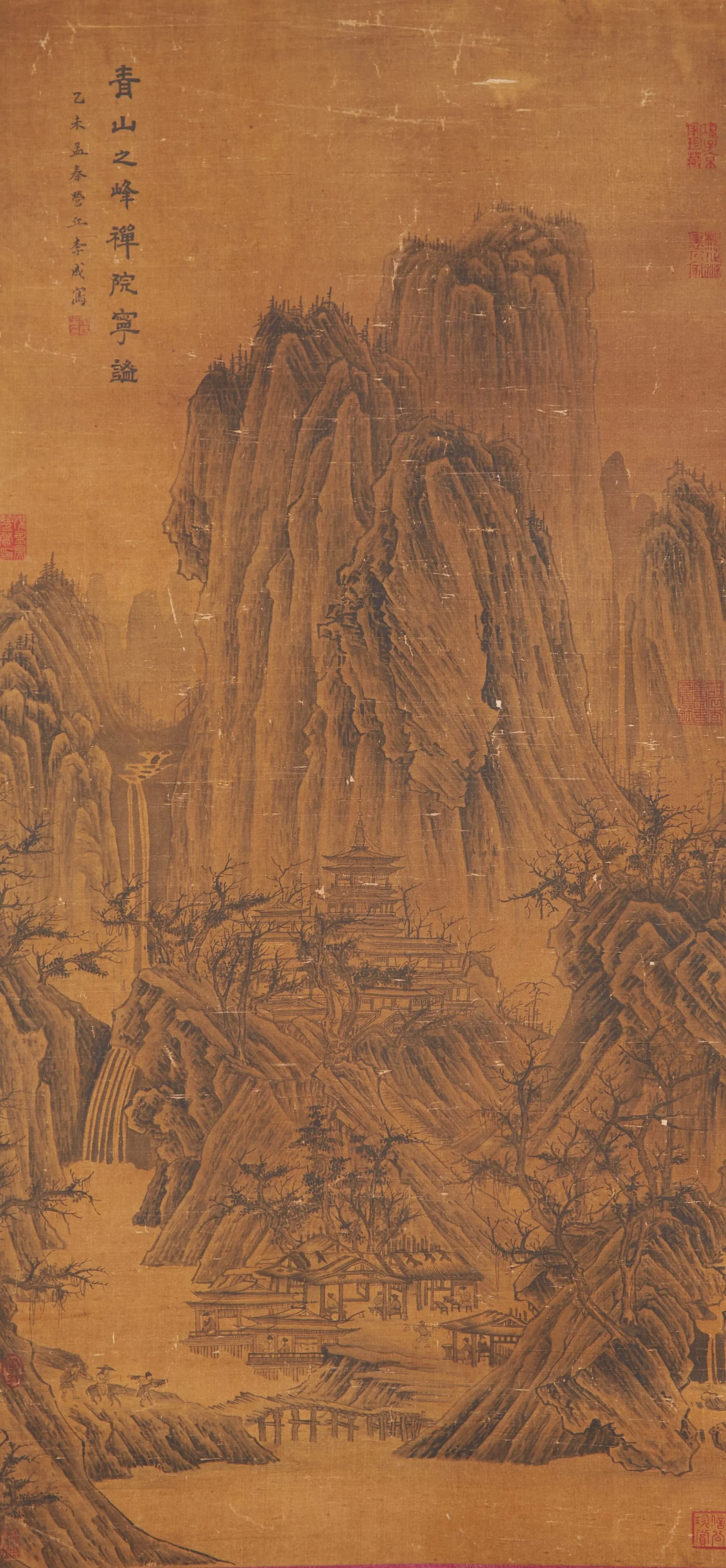 A "LANDSCAPE WITH PAVILIONS", PAINTING ON SILK BY LI CHENG.李成