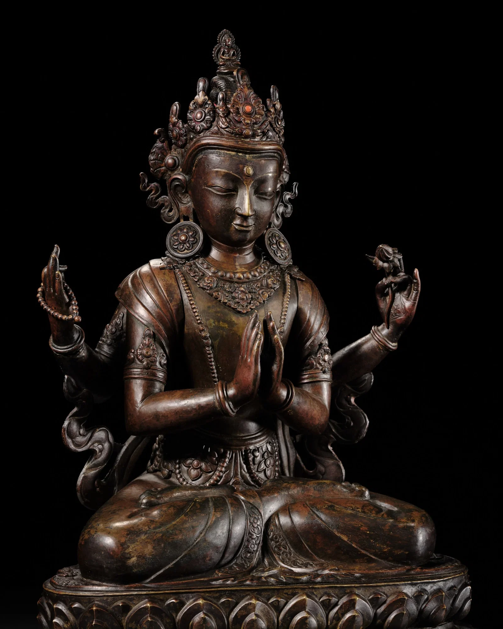 A LARGE (55.5 CM) COPPER REPOUSSÉ FIGURE OF SHADAKSHARI LOKESHVARA, NEPAL, 17TH TO 18TH CENTURY