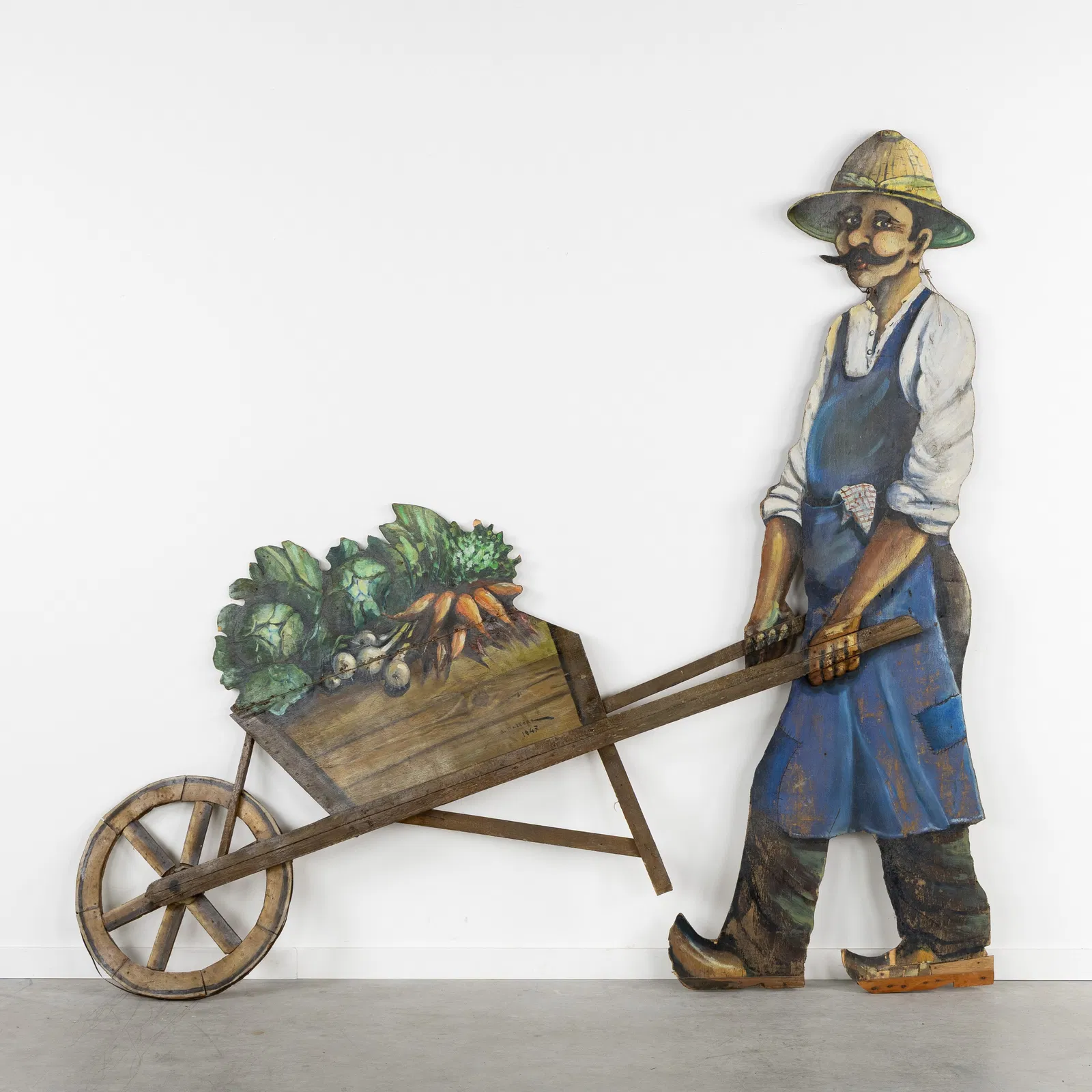 A Large and Exceptional advertising sign, 'Les Graines d'élite Clause', patinated wood, Maison
