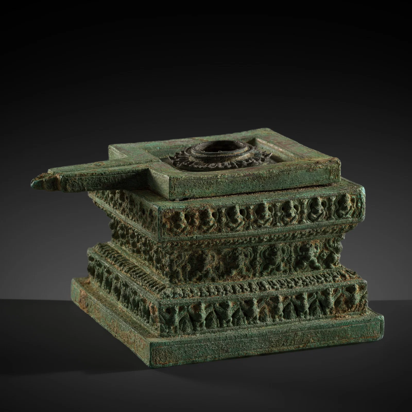 A LARGE AND EXTREMELY RARE BRONZE AND SILVER 'GARUDA' YONI, ANGKOR PERIOD