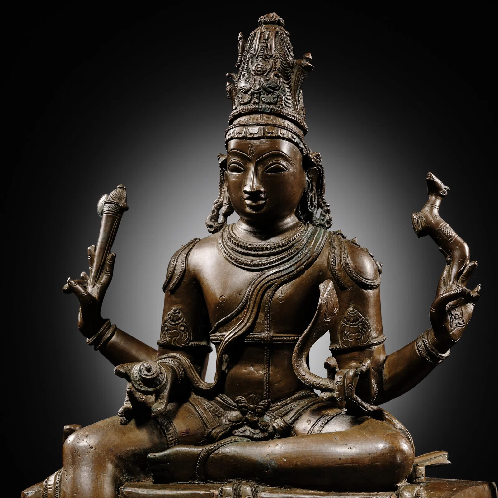 A LARGE BRONZE FIGURE OF SHIVA VISHAPAHARANA, VIJAYANAGARA OR NAYAKA PERIOD, 17TH-18TH CENTURY