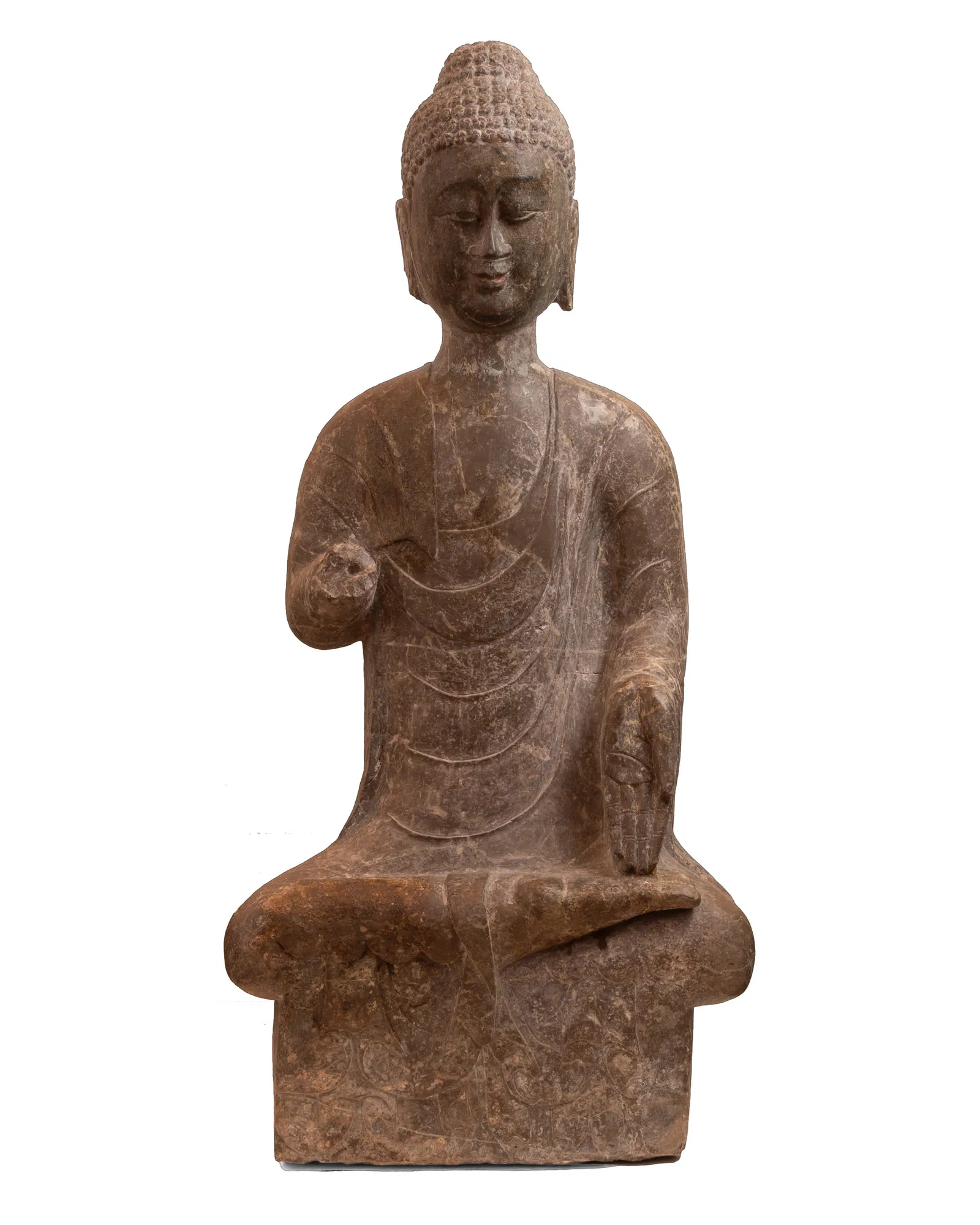 A LARGE CHINESE CARVED GREY LIMESTONE FIGURE OF BUDDHA, NORTHERN WEI DYNASTY, CIRCA 6TH CENTURY.