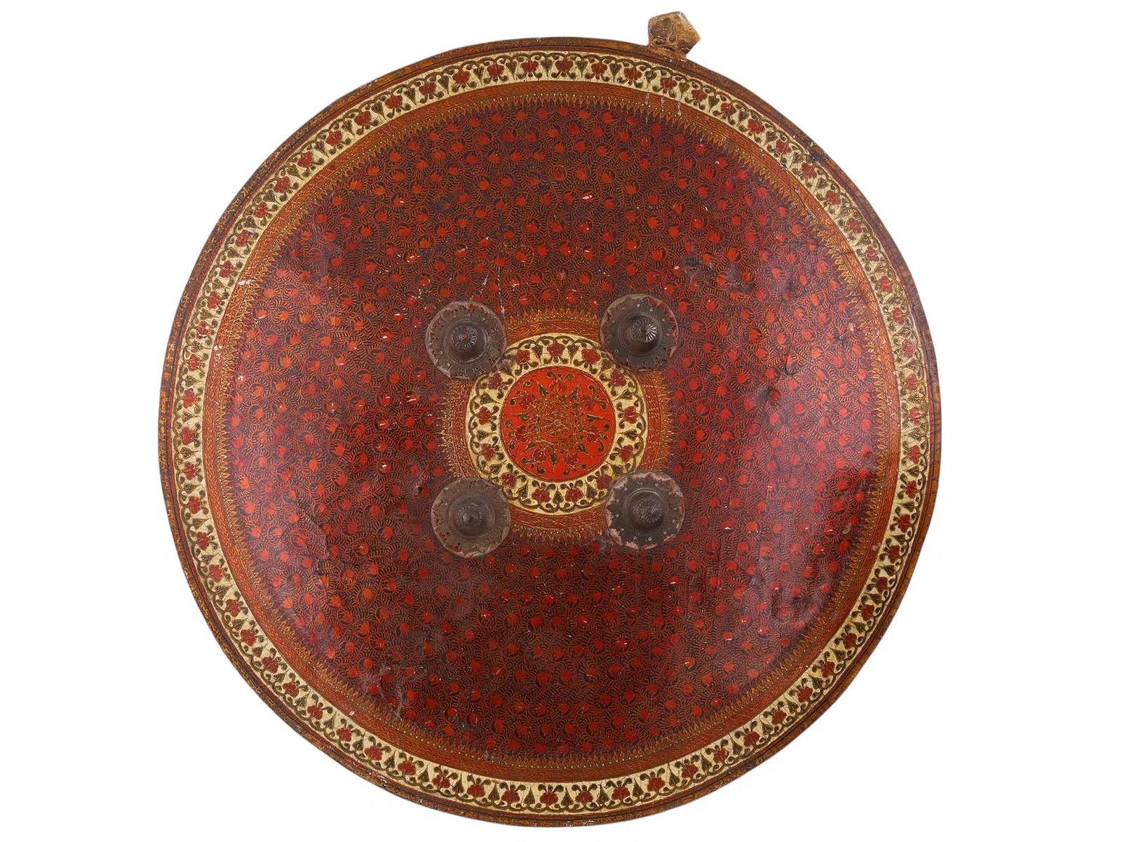 A LARGE HAND-PAINTED LEATHER DHAL SHIELD, INDIA, 19TH CENTURY