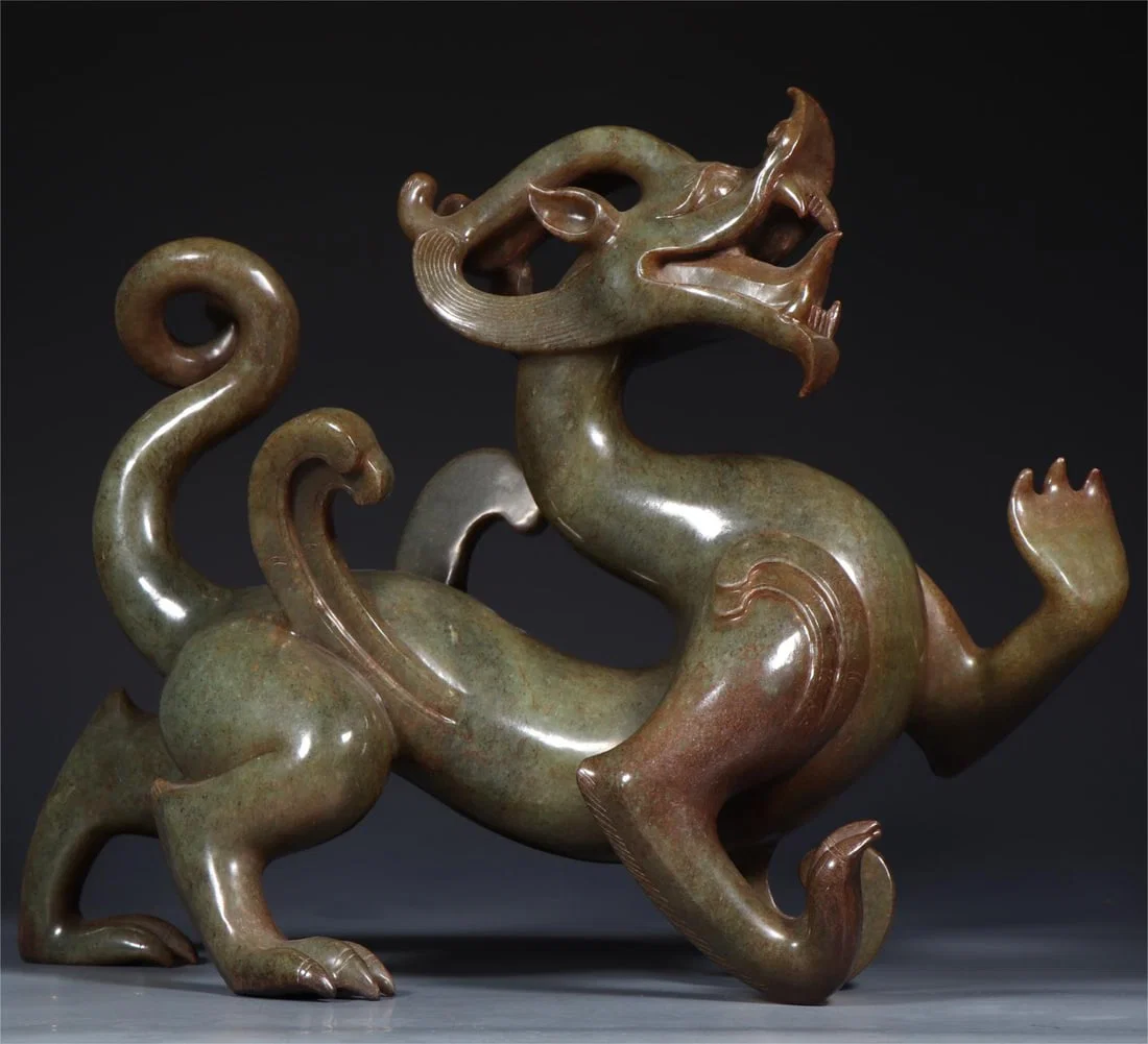 A large ornament of Hetian jade auspicious beast from the Han Dynasty