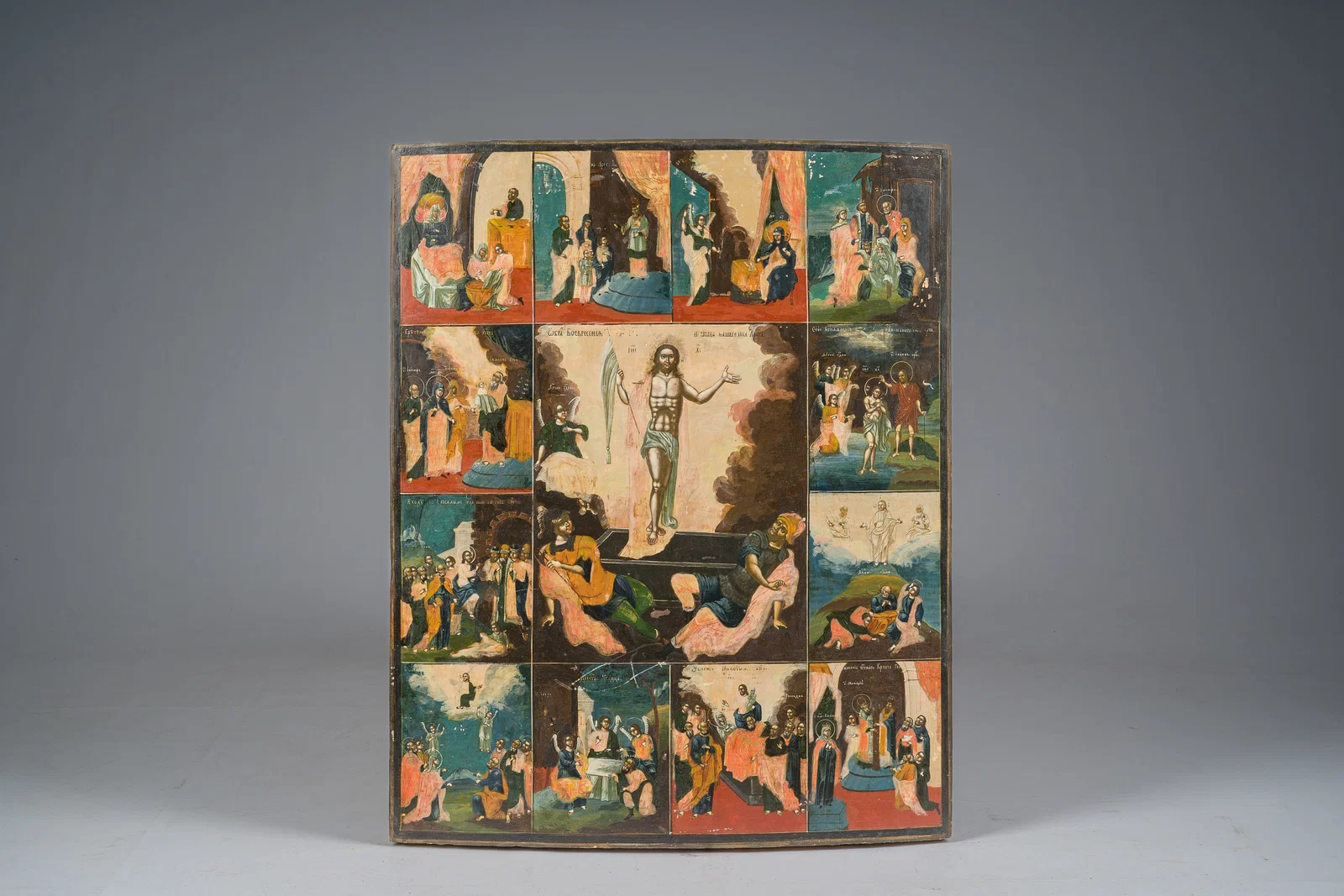 A large Russian orthodox 'The Resurrection with twelve major feasts' icon, 19th C.