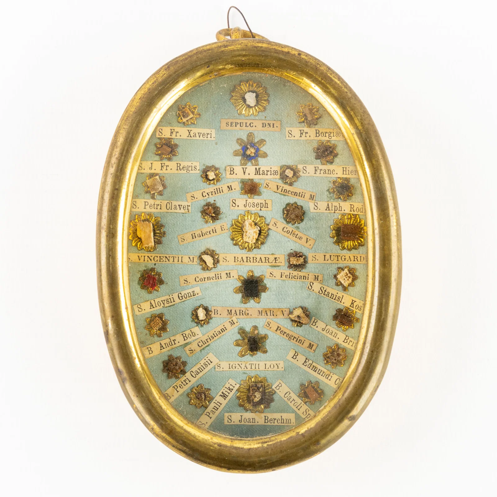 A Large, sealed multi-theca containing 33 relics of Saints, Jesus Christ, and the Holy Family.