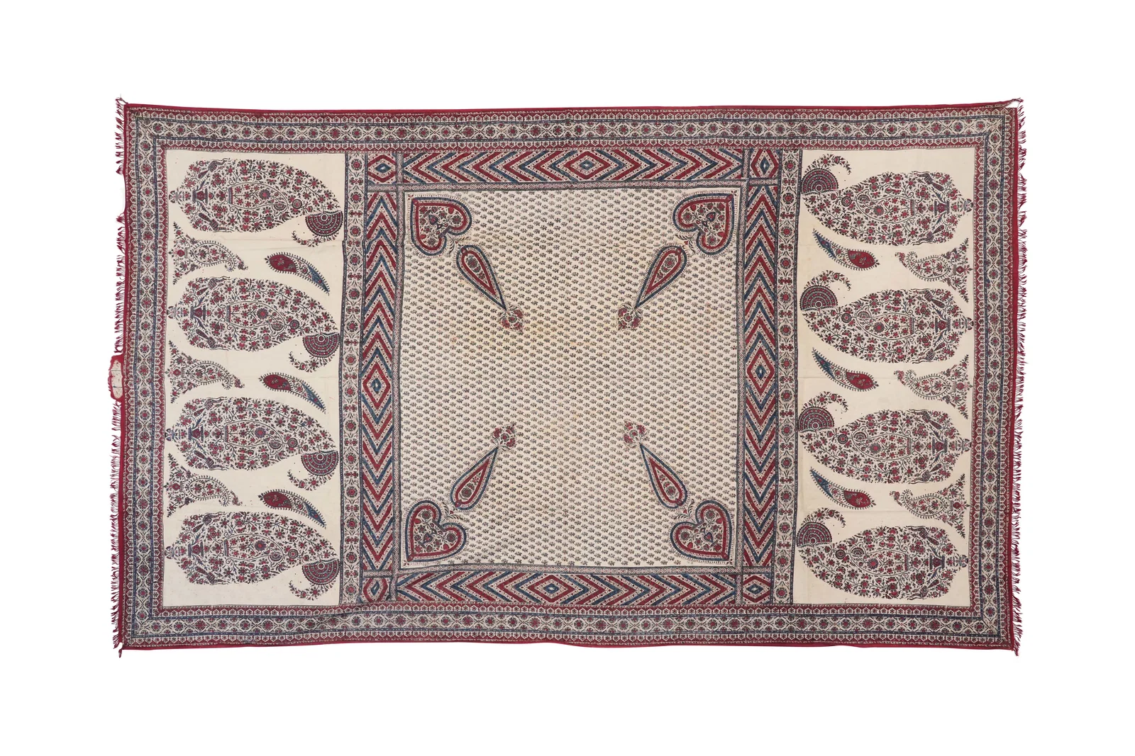 A LARGE SIGNED AND DATED BLOCK PRINTED QALAMKARI BATH TOWEL Iran, possibly Isfahan, dated 1215 AH