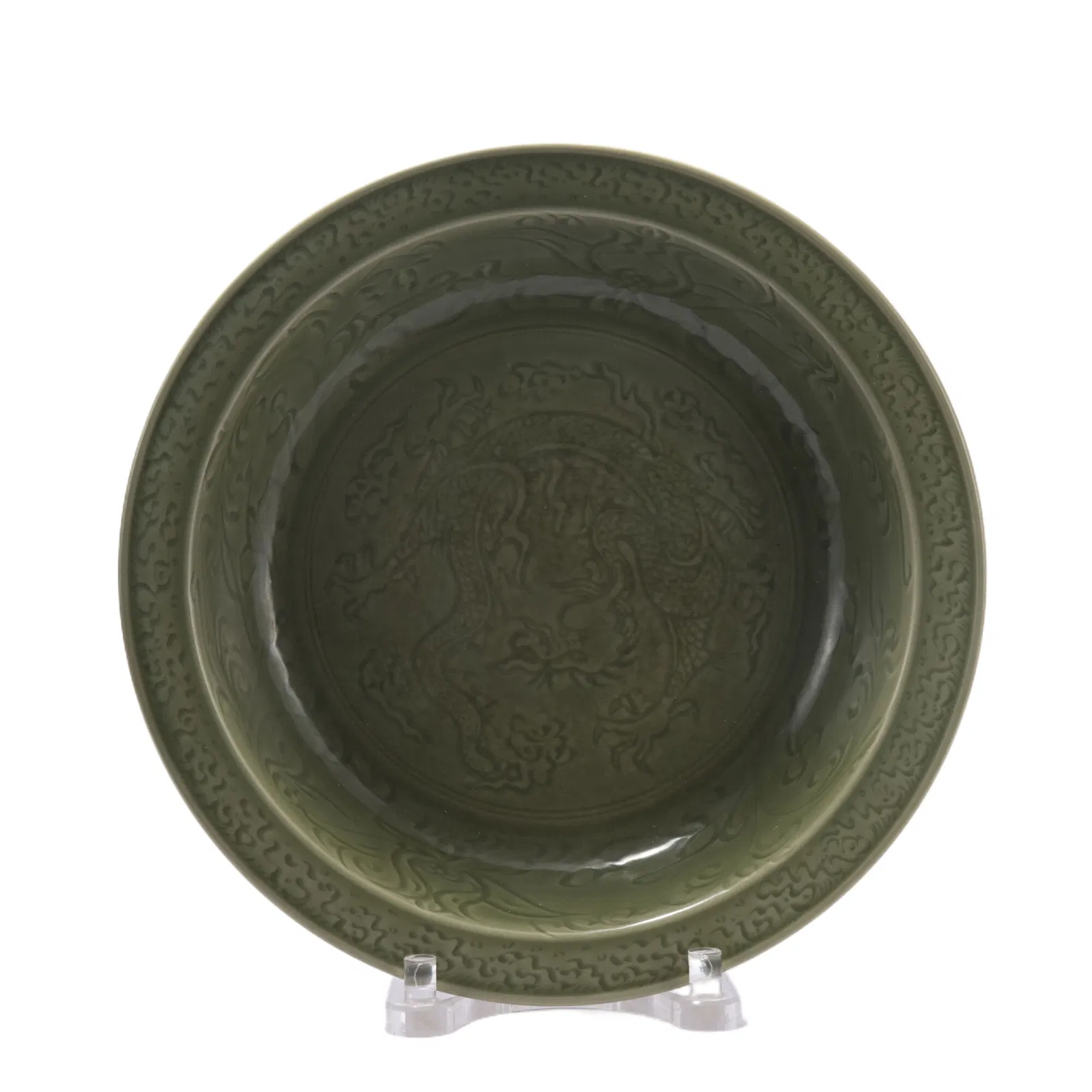 A LONGQUAN CELADON GLAZE DRAGON DISH