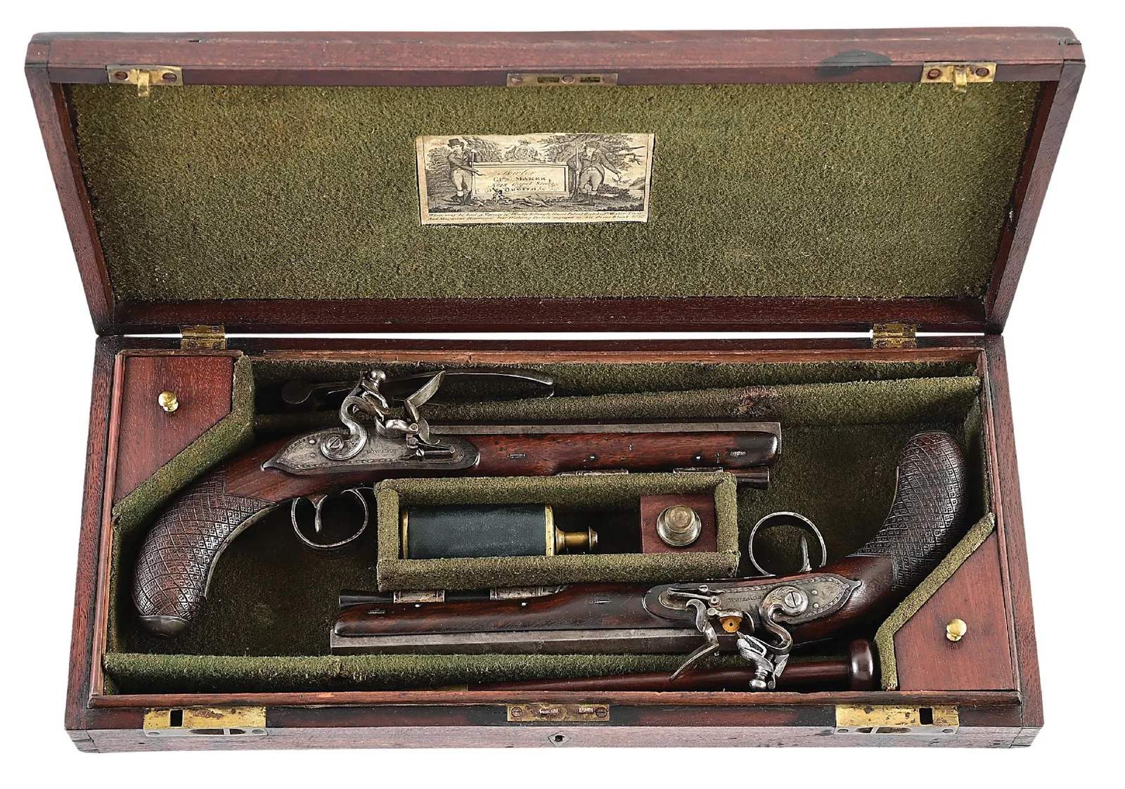 (A) LOT OF 2: CASED PAIR OF IRISH FLINTLOCK PISTOLS BY FOWLER