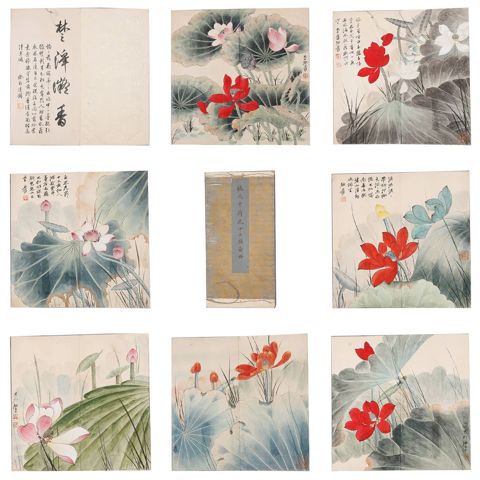 A LOTUS PAINTING ALBUM ON PAPER BY ZHANG DAQIAN (12 LEAVES).張大千